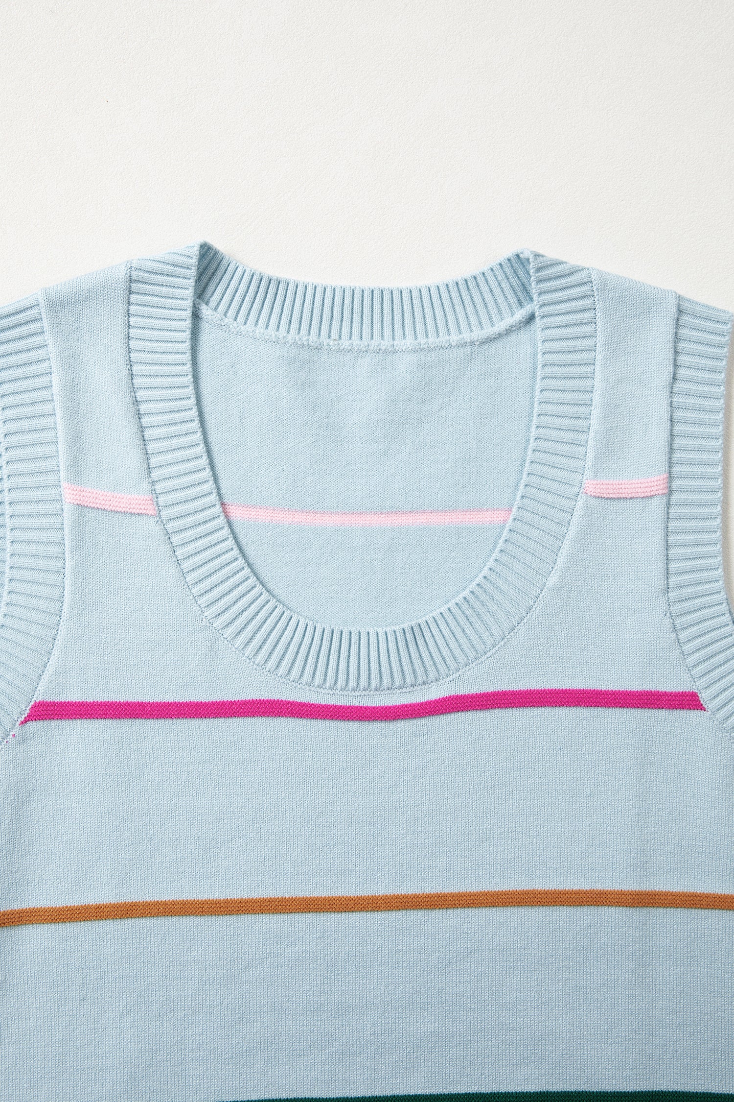 Sky Blue Stripe Round Neck Knitted Sweater Tank-TOPS / DRESSES-[Adult]-[Female]-2022 Online Blue Zone Planet