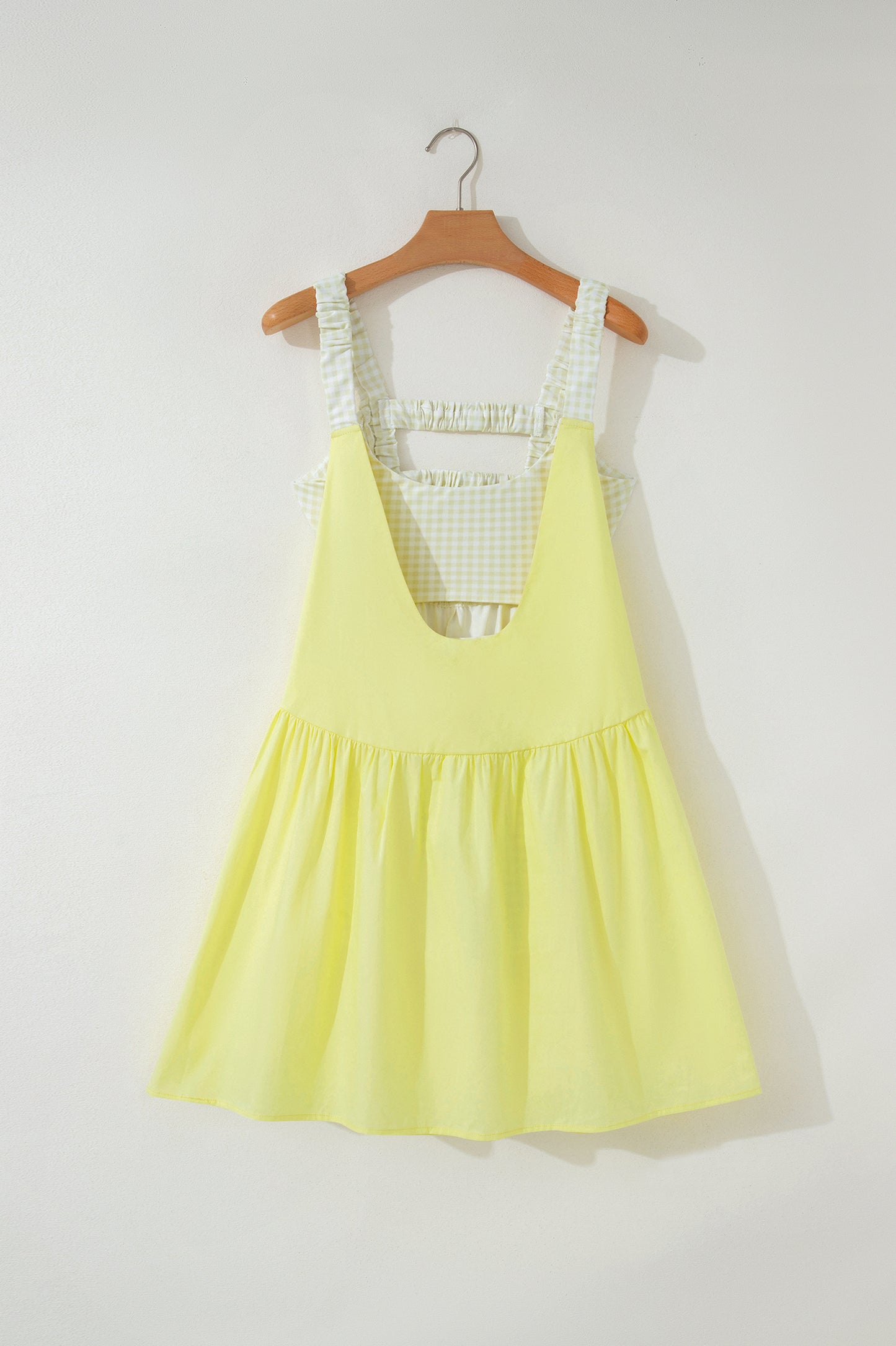Yellow Cream Faux Two Piece Gingham Contrast Patchwork Loose Mini Dress-TOPS / DRESSES-[Adult]-[Female]-2022 Online Blue Zone Planet