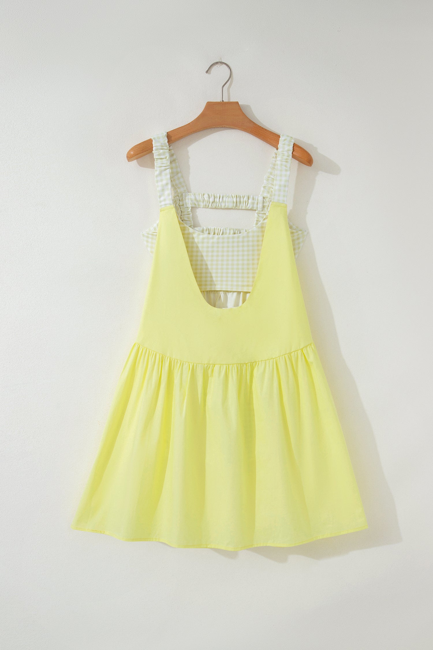 Yellow Cream Faux Two Piece Gingham Contrast Patchwork Loose Mini Dress-TOPS / DRESSES-[Adult]-[Female]-2022 Online Blue Zone Planet