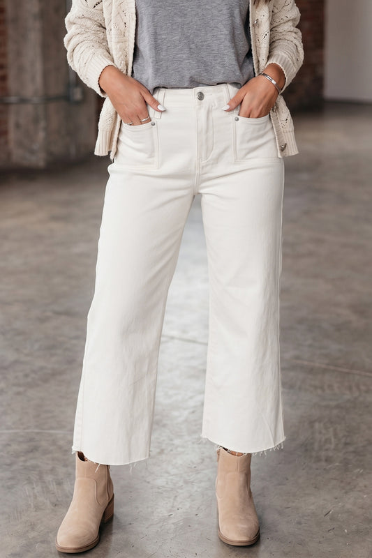 White Raw Hem Ankle-length Loose Jeans-Bottoms/Jeans-[Adult]-[Female]-White-4-2022 Online Blue Zone Planet