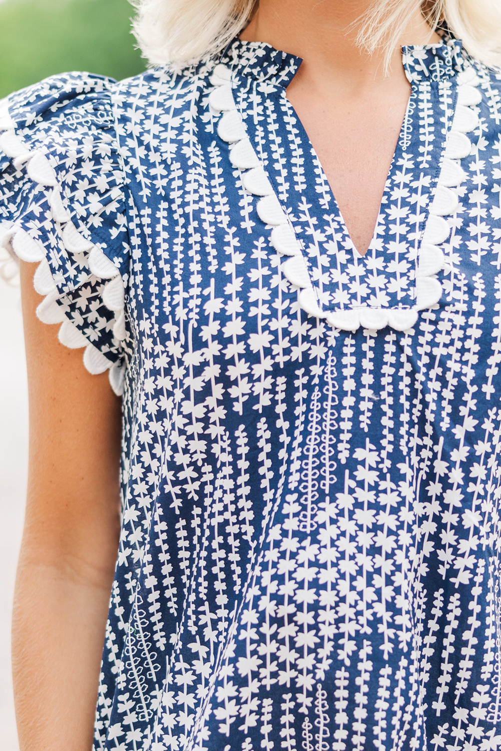 Pink Abstract Print Ric Rac Trim Flutter Sleeve Notch V Neck Blouse-Blouses-[Adult]-[Female]-2022 Online Blue Zone Planet