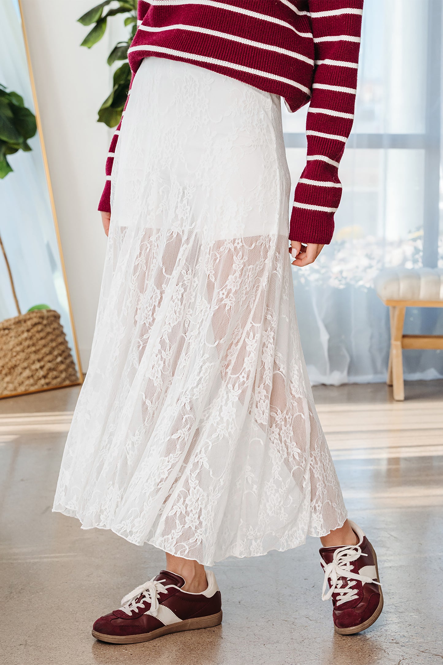 White Sheer Floral Lace Flowy Maxi Skirt-Bottoms/Skirts & Petticoat-[Adult]-[Female]-2022 Online Blue Zone Planet