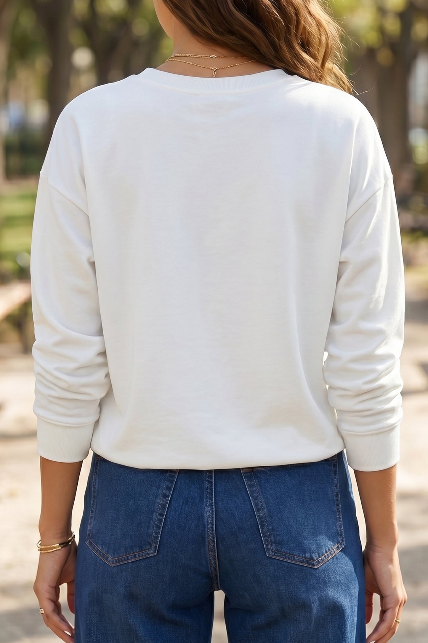 White Solid Color Dropped Shoulder Long Sleeve Top-Tops/Long Sleeve Tops-[Adult]-[Female]-2022 Online Blue Zone Planet