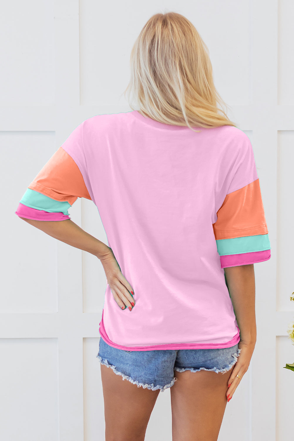 Pink Solid Color Half Sleeve Buttons Henley Top-Tops/Tops & Tees-[Adult]-[Female]-2022 Online Blue Zone Planet
