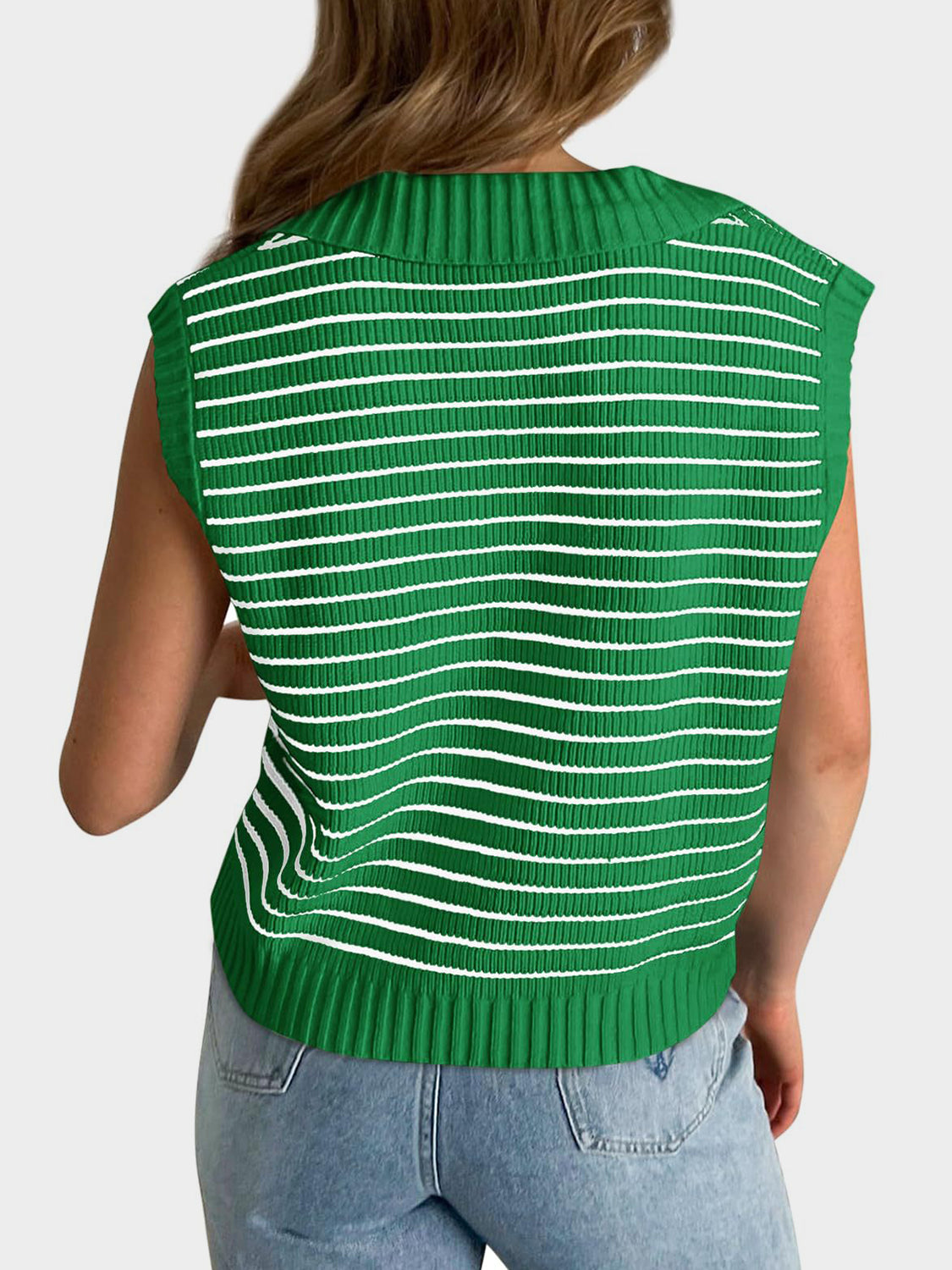 Blue Zone Planet | Mandy Collared Neck Striped Sweater Vest-TOPS / DRESSES-[Adult]-[Female]-2022 Online Blue Zone Planet