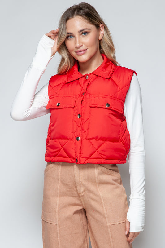 Snobbish Snap Down Quilted Crop Vest-TOPS / DRESSES-[Adult]-[Female]-Red-S-2022 Online Blue Zone Planet