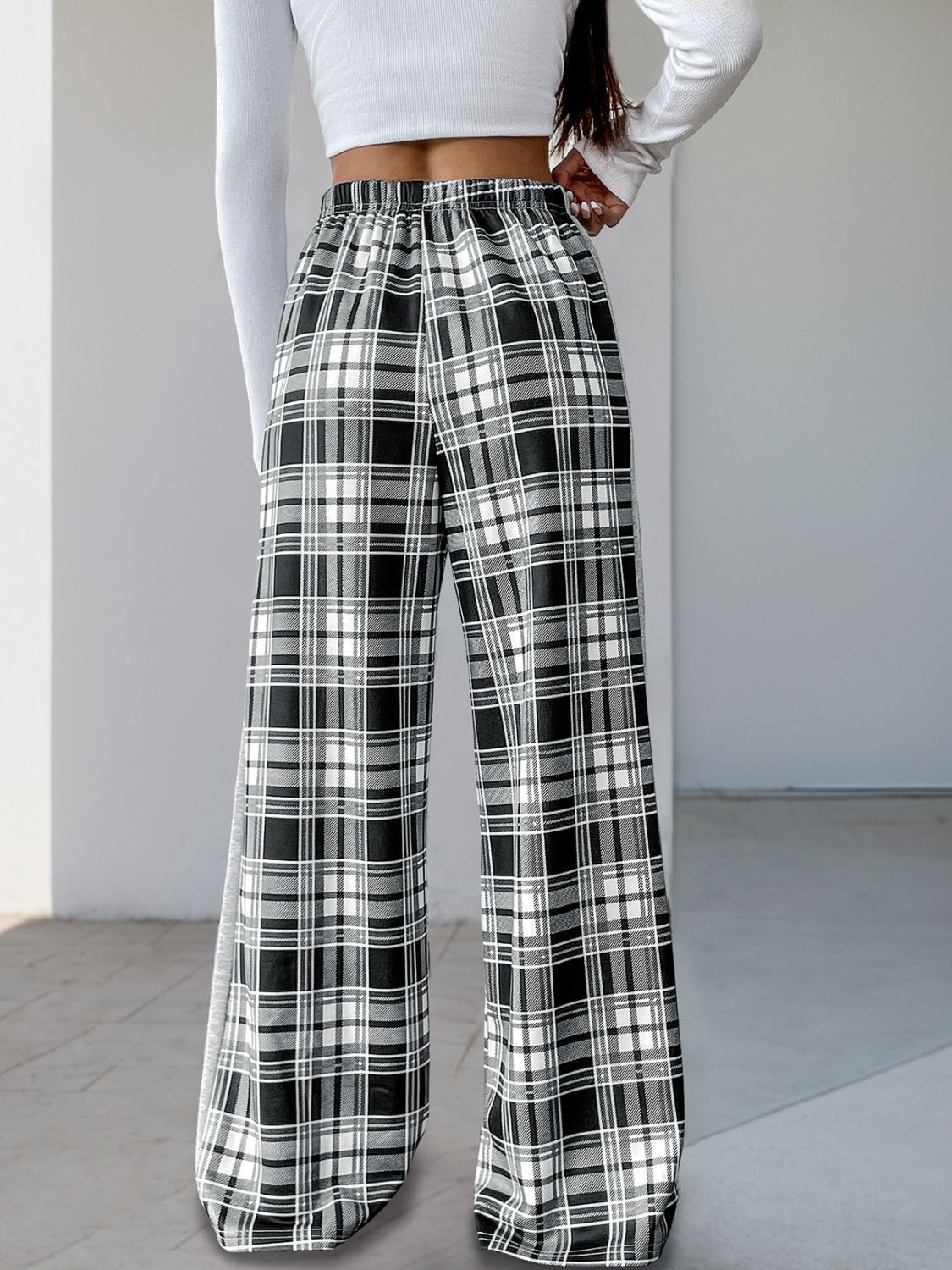 Perfee Drawstring Plaid Wide Leg Pants-BOTTOMS SIZES SMALL MEDIUM LARGE-[Adult]-[Female]-2022 Online Blue Zone Planet