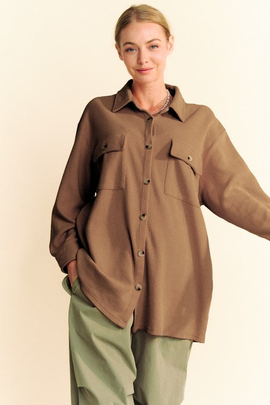 Davi & Dani Waffle-Knit Button Down Shirt-TOPS / DRESSES-[Adult]-[Female]-Brown-S-2022 Online Blue Zone Planet