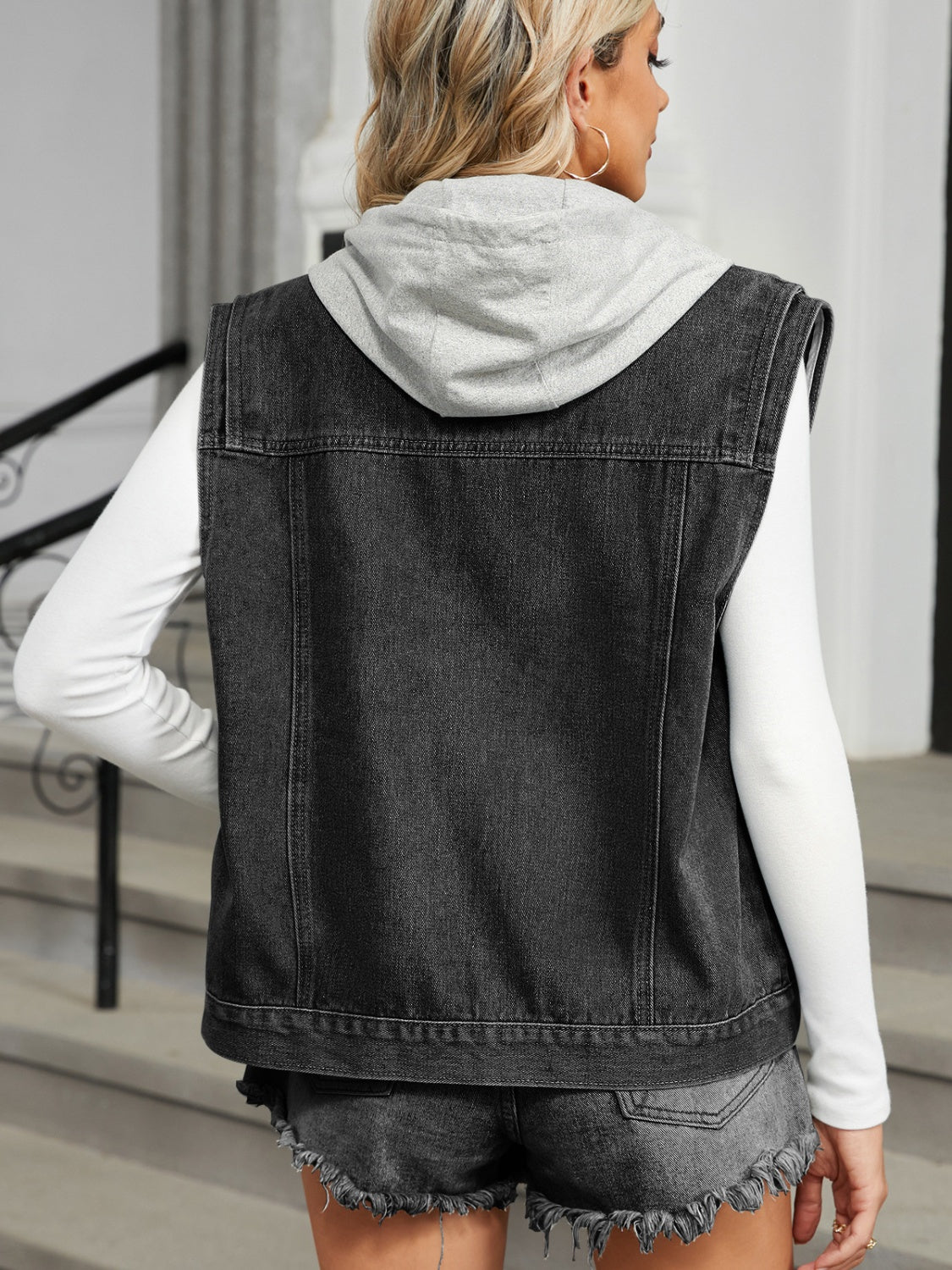 Pocketed Button Up Sleeveless Denim Jacket-TOPS / DRESSES-[Adult]-[Female]-2022 Online Blue Zone Planet