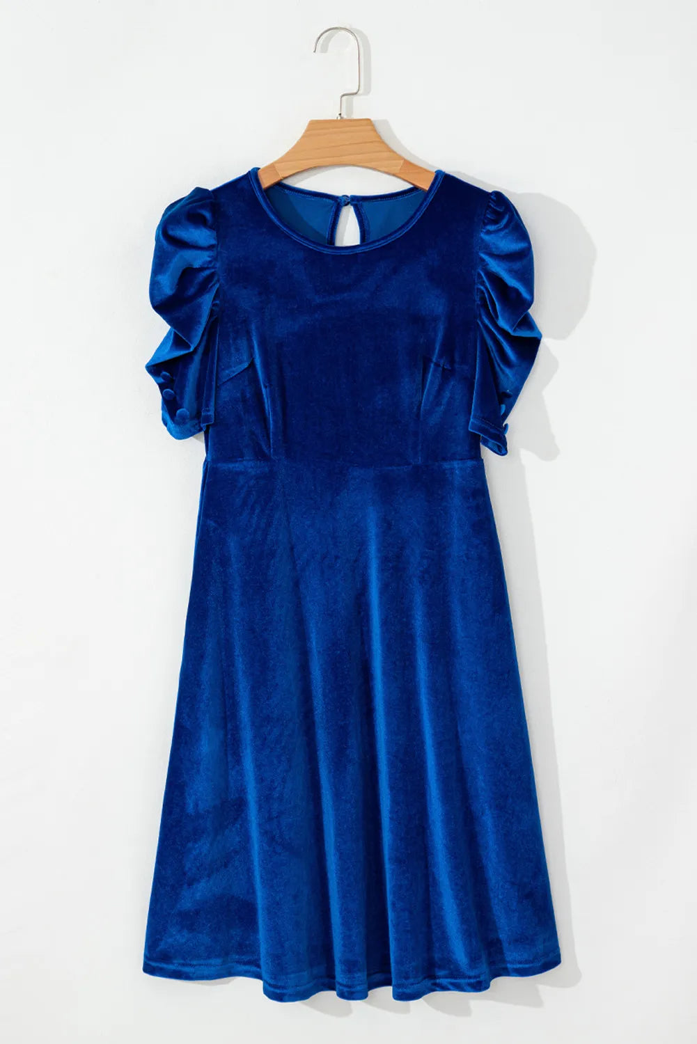 Velvet Round Neck Puff Sleeve Dress-TOPS / DRESSES-[Adult]-[Female]-2022 Online Blue Zone Planet