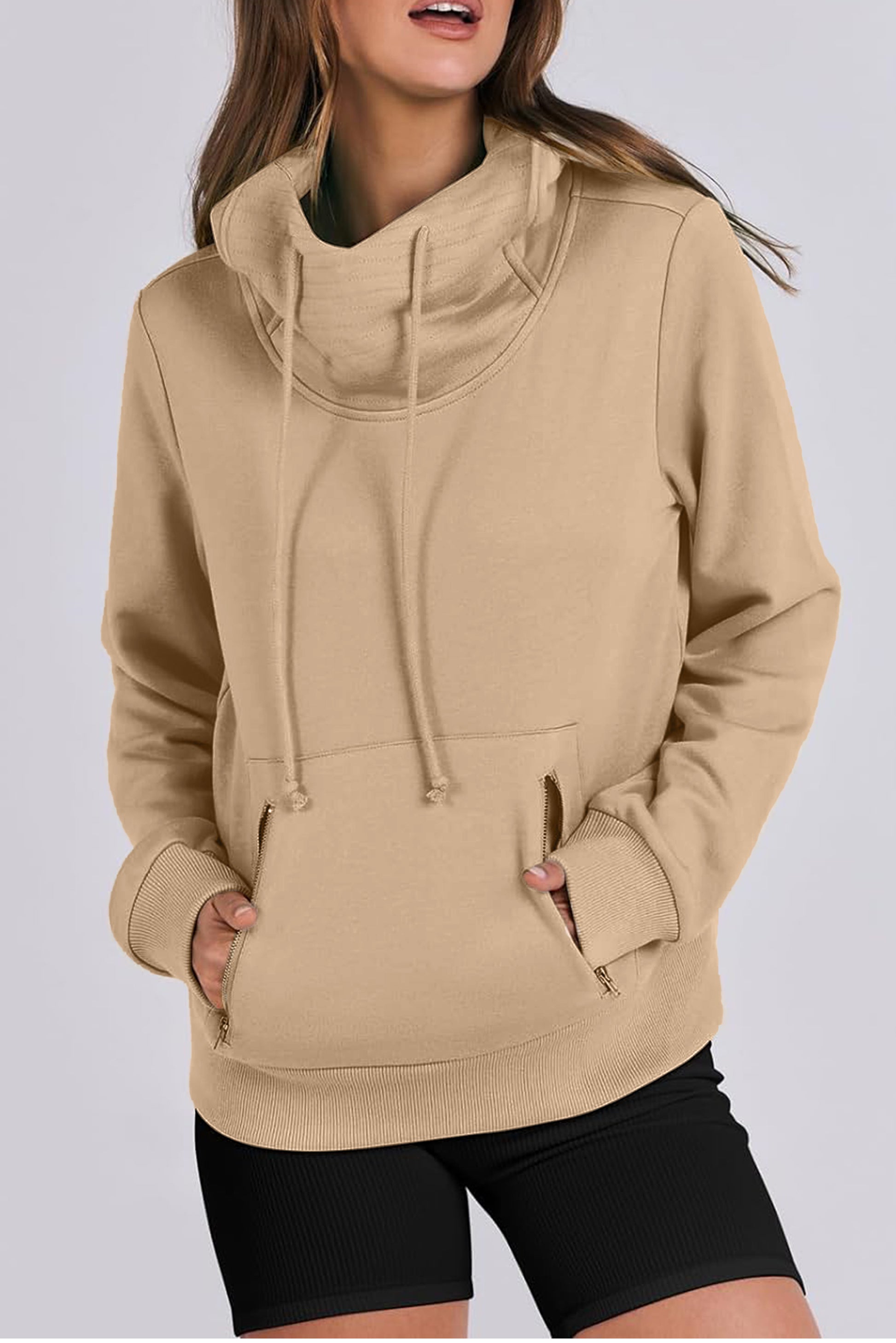 Parchment Zipped Pocket Cozy Drawstring Hoodie-Tops/Sweatshirts & Hoodies-[Adult]-[Female]-Parchment-S-2022 Online Blue Zone Planet