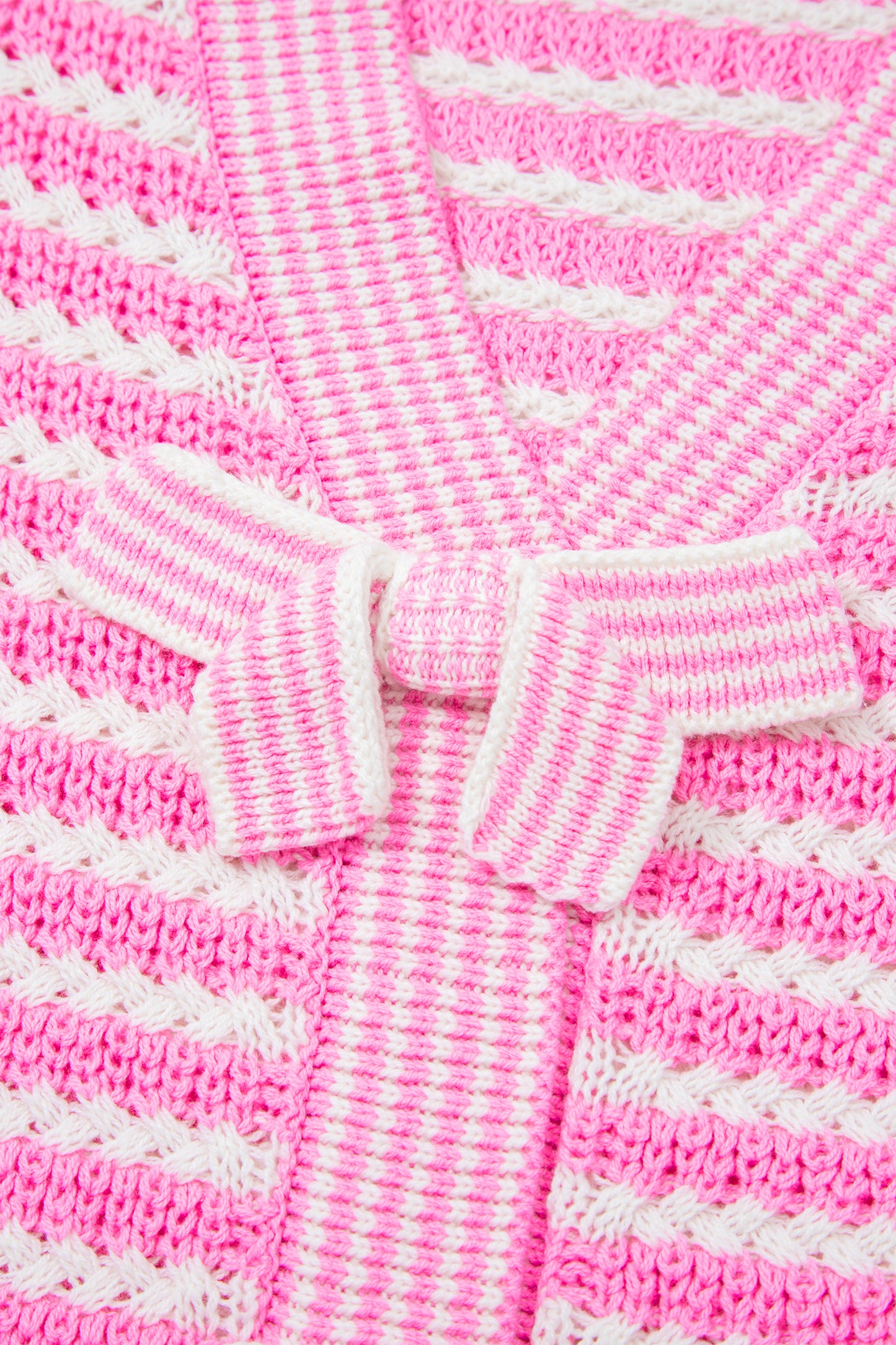 Pink Stripe Short Sleeve Knit V Neck Bow Knot Sweater-TOPS / DRESSES-[Adult]-[Female]-2022 Online Blue Zone Planet