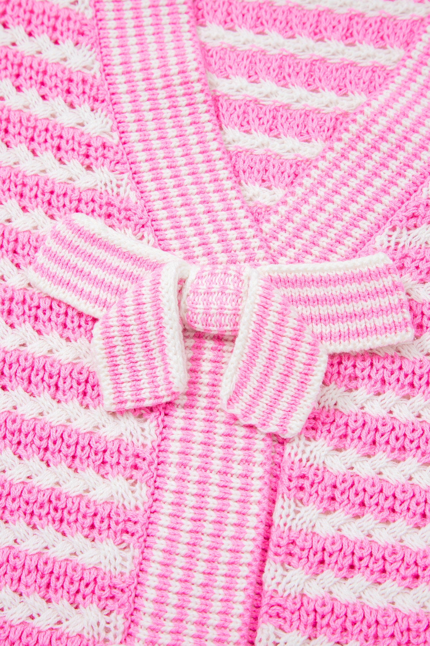 Pink Stripe Short Sleeve Knit V Neck Bow Knot Sweater-TOPS / DRESSES-[Adult]-[Female]-2022 Online Blue Zone Planet