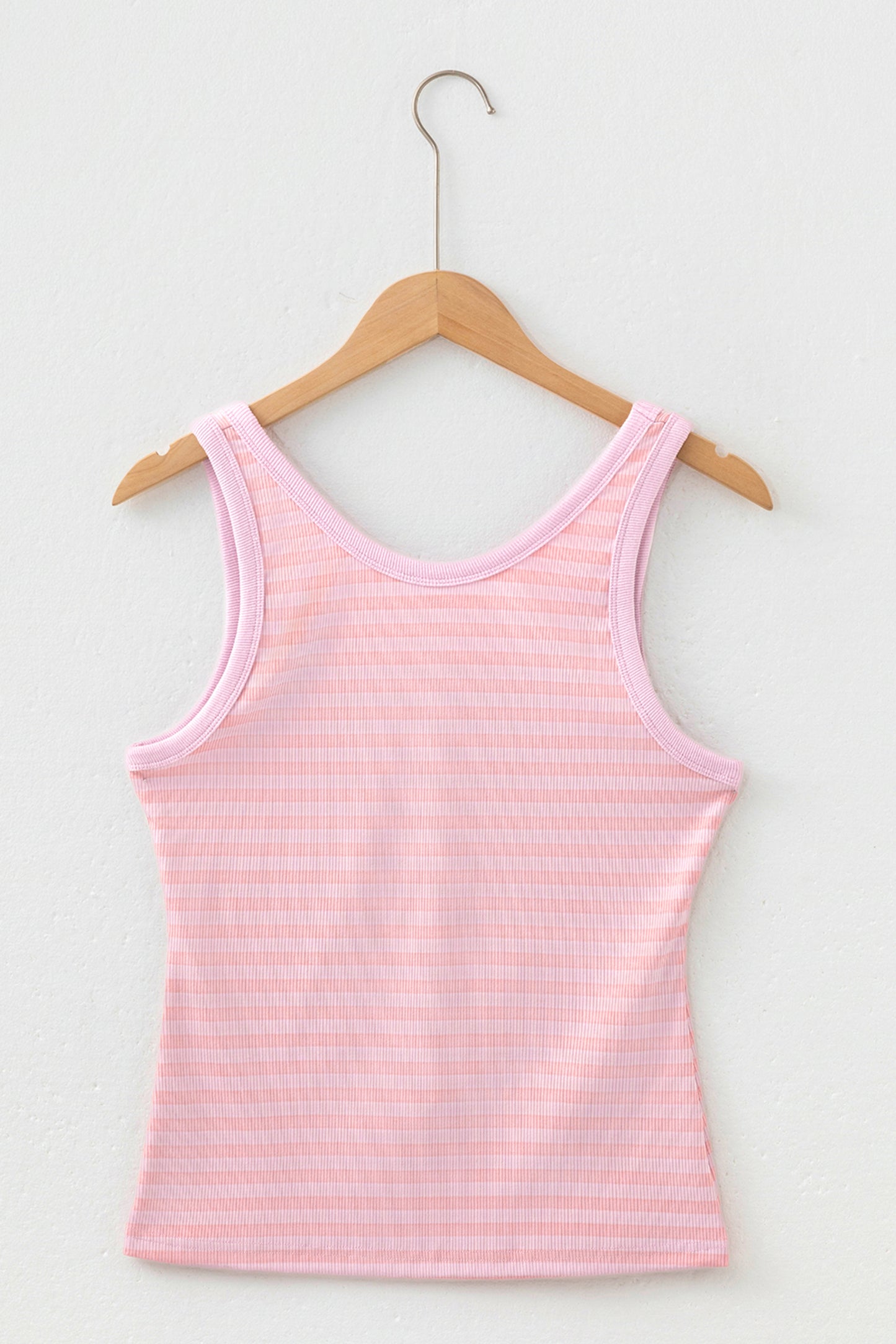 Pink Stripe Ribbed Knit Slim Tank Top-Tops/Tank Tops-[Adult]-[Female]-2022 Online Blue Zone Planet
