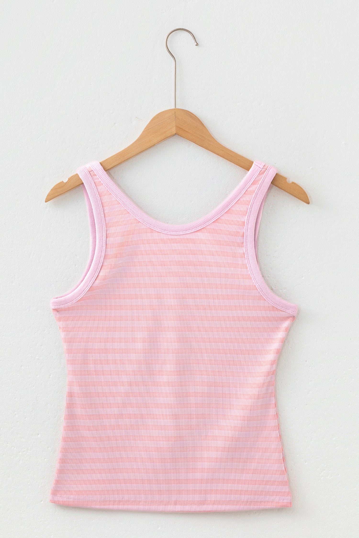 Pink Stripe Ribbed Knit Slim Tank Top-Tops/Tank Tops-[Adult]-[Female]-2022 Online Blue Zone Planet