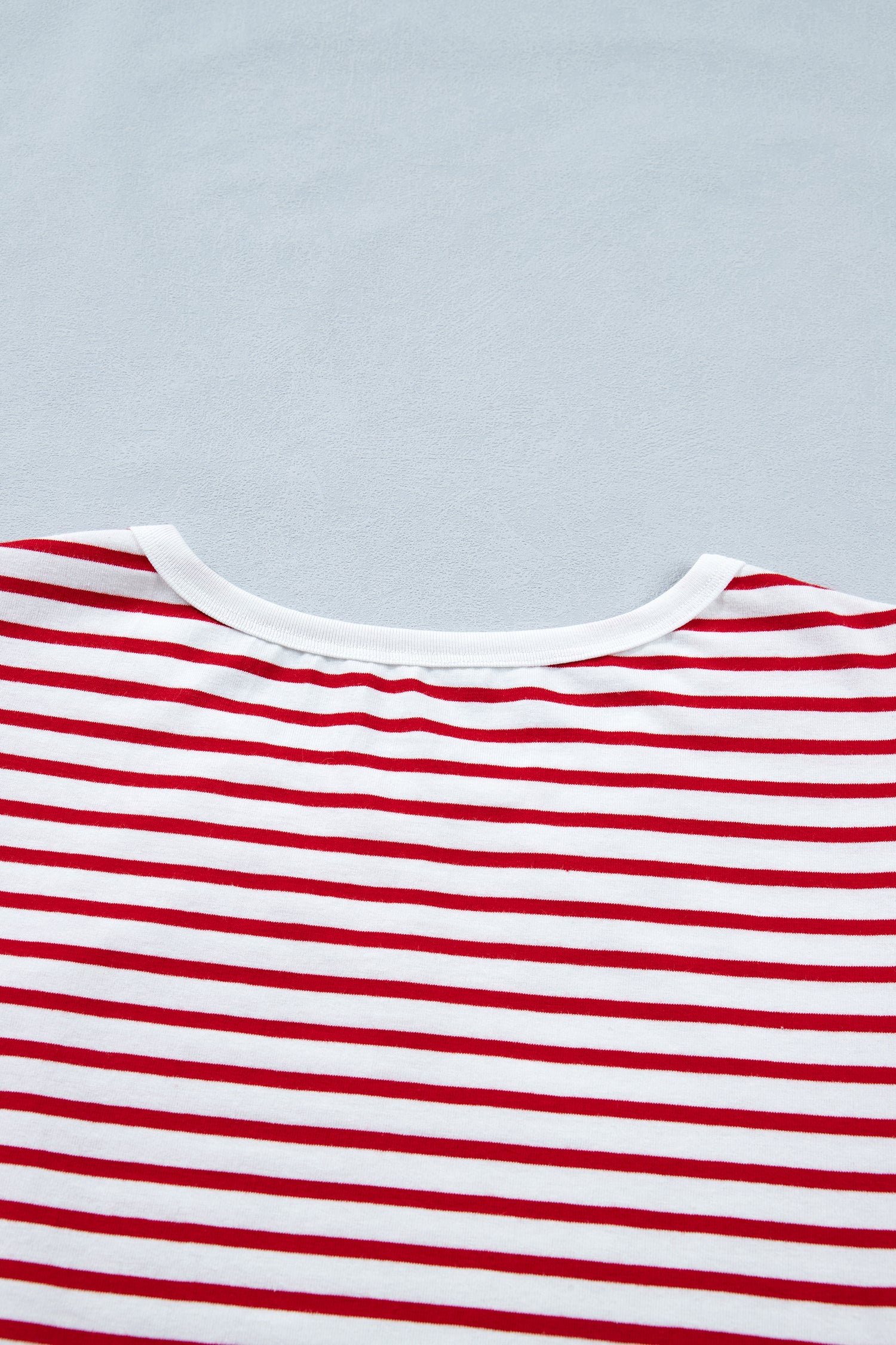 Red Stripe Contrast Trim Round Neck Short Puff Sleeve T Shirt-Tops/Tops & Tees-[Adult]-[Female]-2022 Online Blue Zone Planet