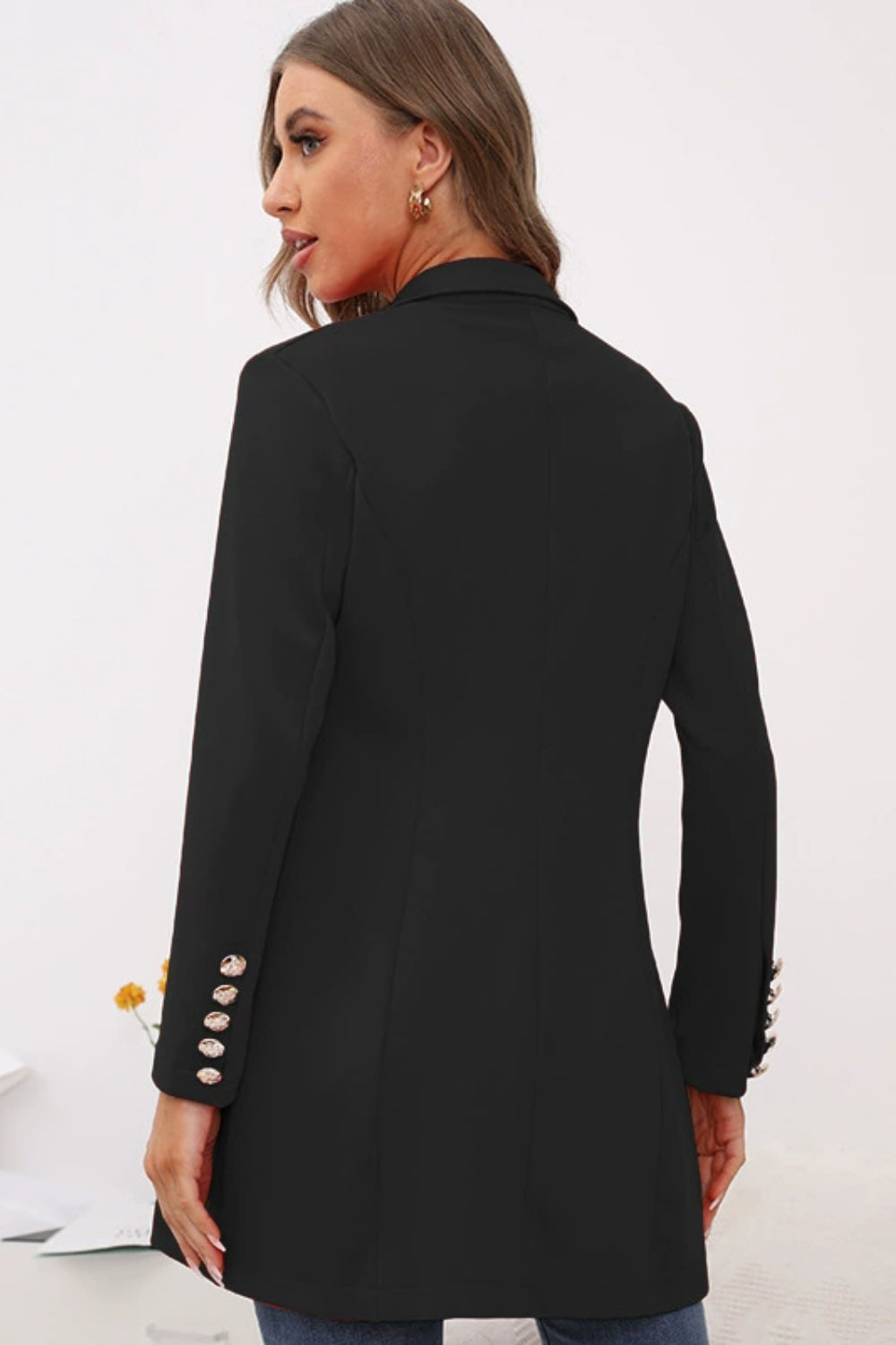 Buttoned Lapel Collar Long Sleeve Blazer-TOPS / DRESSES-[Adult]-[Female]-2022 Online Blue Zone Planet