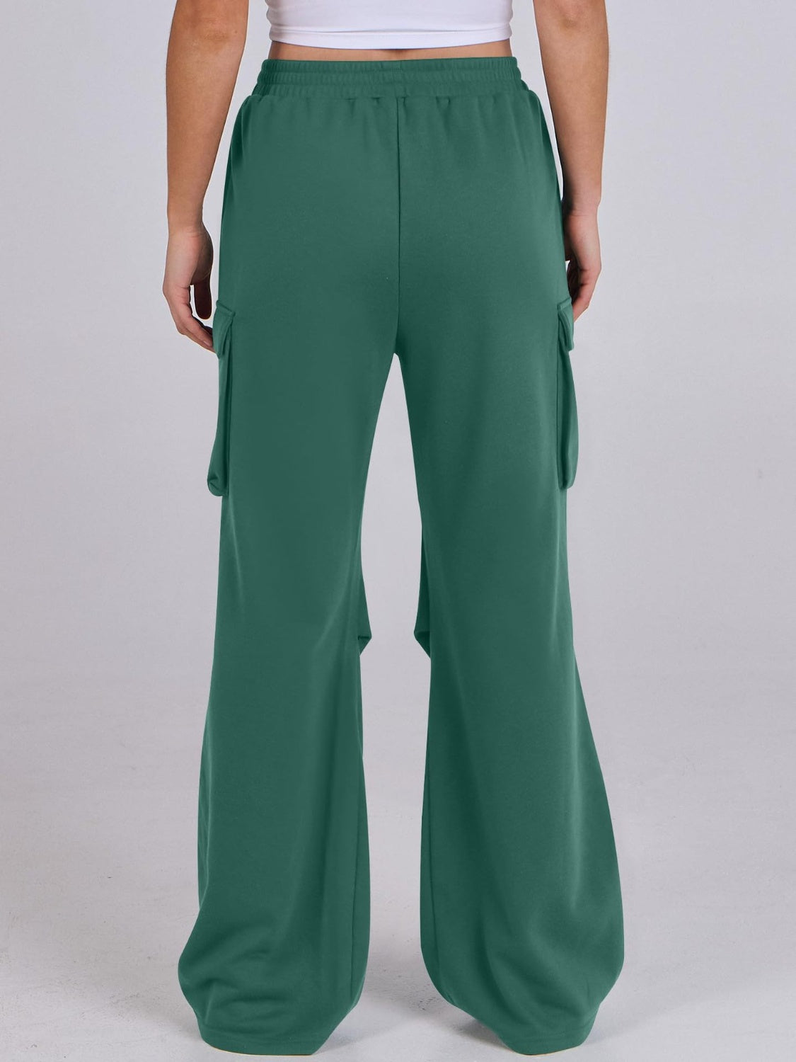 Blue Zone Planet | Elastic Waist Wide Leg Pants with Pockets-BOTTOMS SIZES SMALL MEDIUM LARGE-[Adult]-[Female]-Green-S-2022 Online Blue Zone Planet