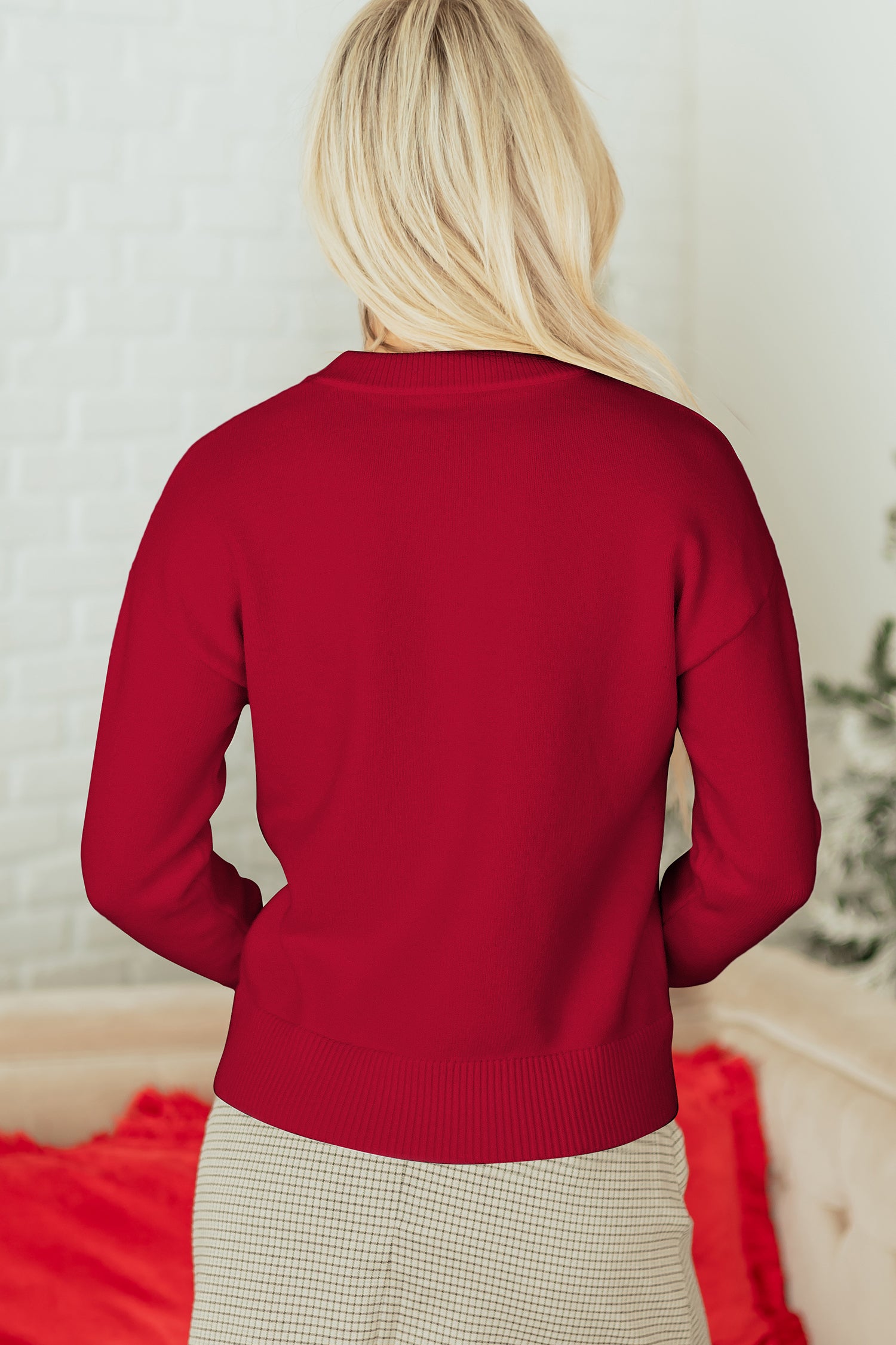 Fiery Red Sequined Bow Graphic Christmas Holiday Sweater-TOPS / DRESSES-[Adult]-[Female]-2022 Online Blue Zone Planet