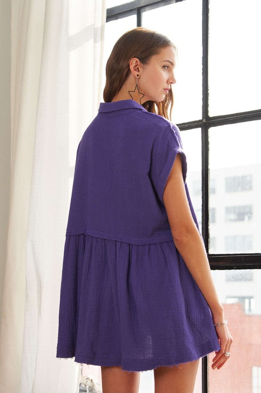 ADORA Raw Hem Collared Neck Button Down Shirt-TOPS / DRESSES-[Adult]-[Female]-2022 Online Blue Zone Planet