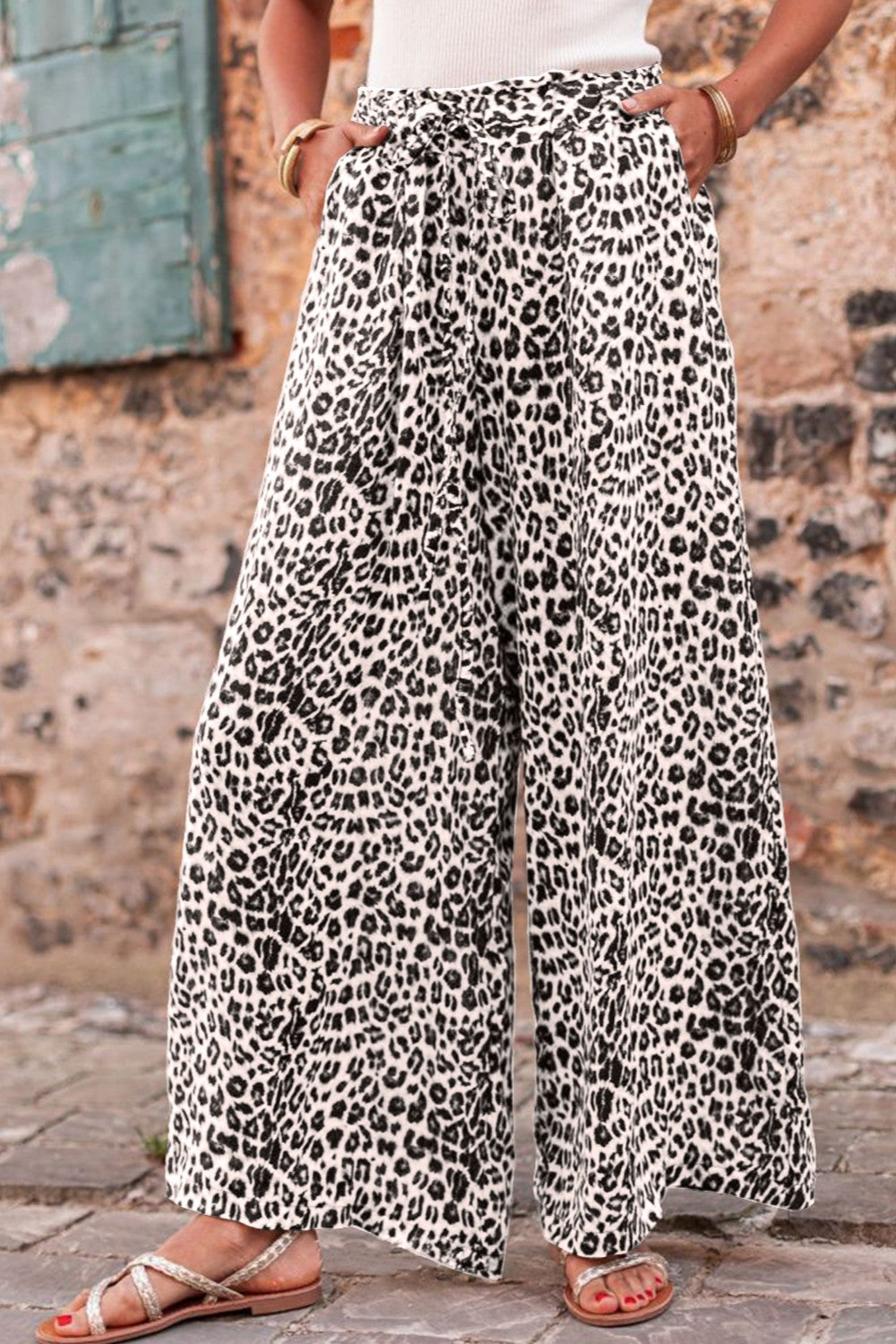 Blue Zone Planet | Leopard Drawstring Wide Leg Pants-TOPS / DRESSES-[Adult]-[Female]-Beige-L-2022 Online Blue Zone Planet