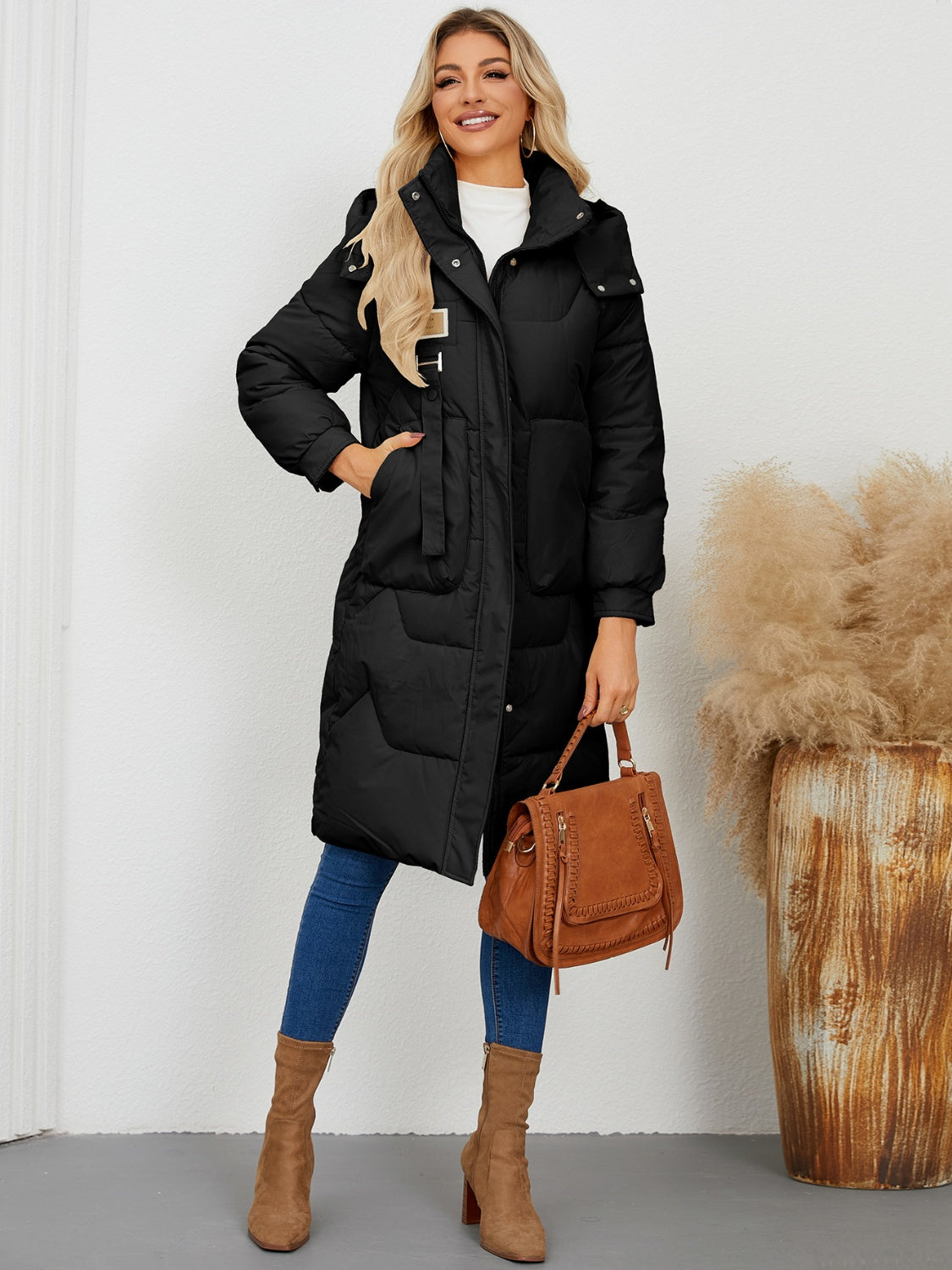 Blue Zone Planet | Long Sleeve Longline Hooded Winter Coat-TOPS / DRESSES-[Adult]-[Female]-2022 Online Blue Zone Planet