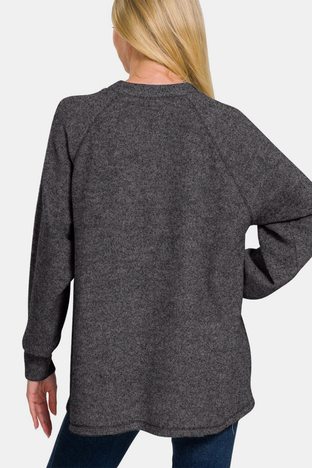 Zenana Full Size Brushed Melange Hacci High-Low Sweater-TOPS / DRESSES-[Adult]-[Female]-2022 Online Blue Zone Planet