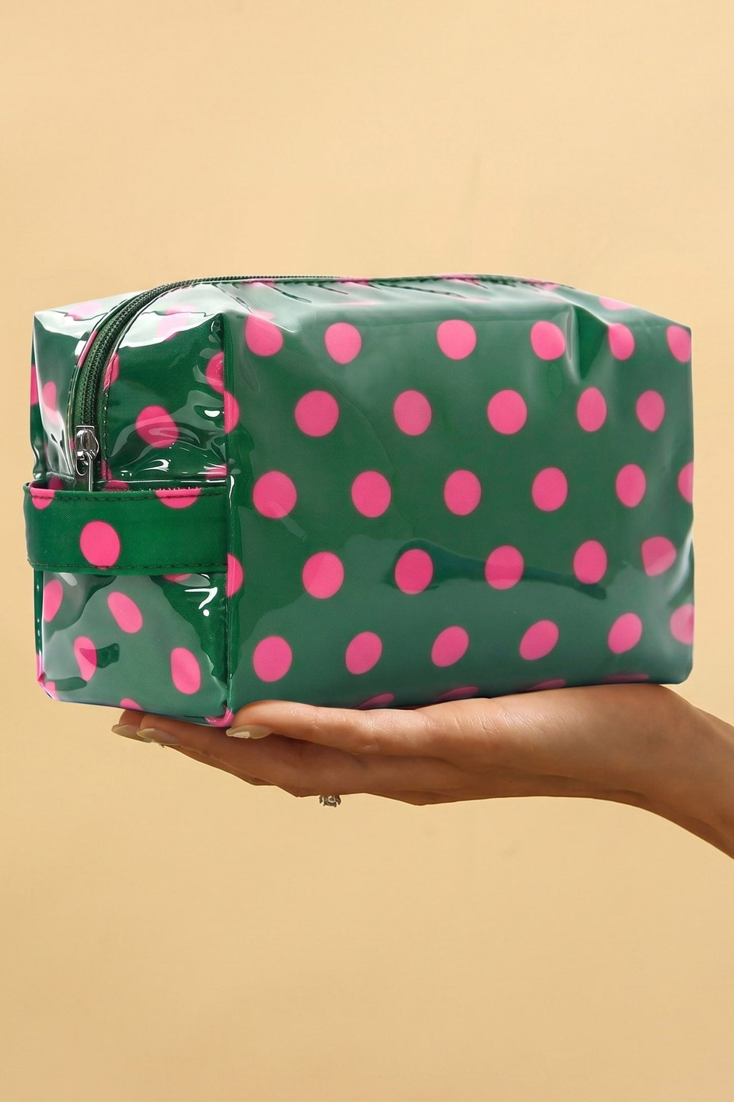 Orange Durable PVC Polka Dot Makeup Bag