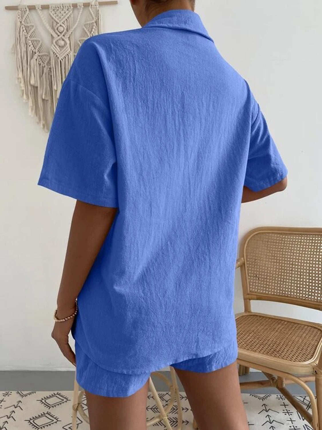 Blue Zone Planet | Button Up Short Sleeve Shirt and Shorts Set-TOPS / DRESSES-[Adult]-[Female]-2022 Online Blue Zone Planet