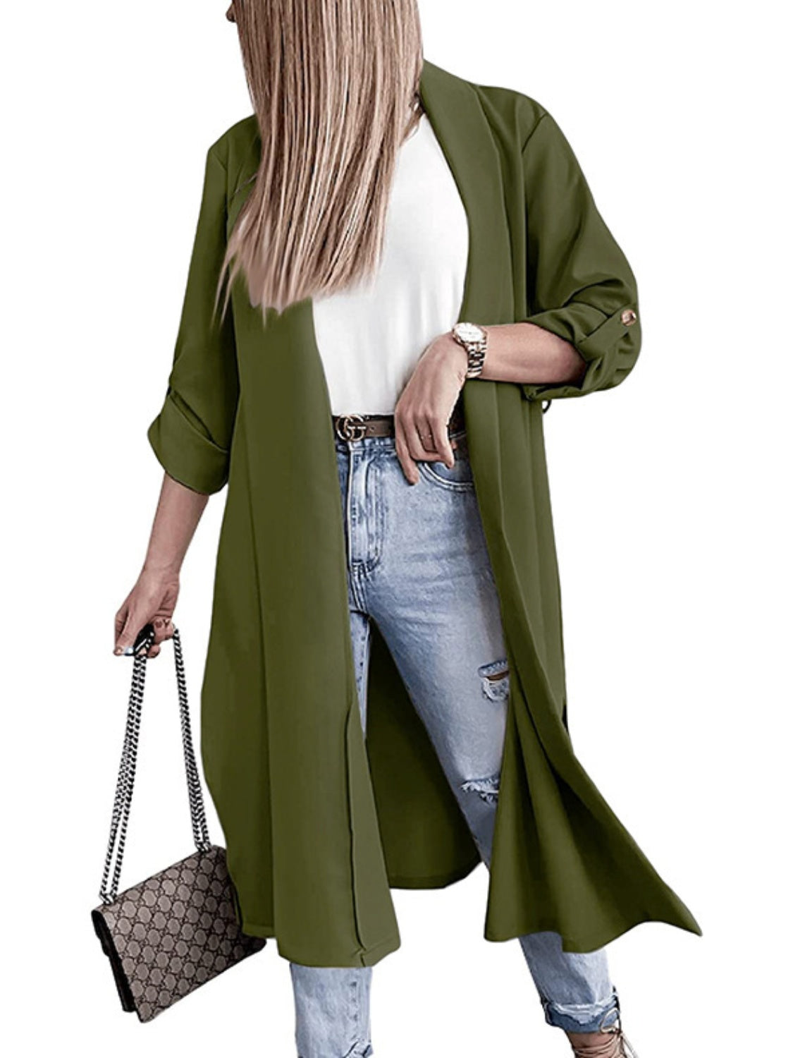 Slit Open Front Roll-Tab Sleeve Trench Coat-TOPS / DRESSES-[Adult]-[Female]-2022 Online Blue Zone Planet