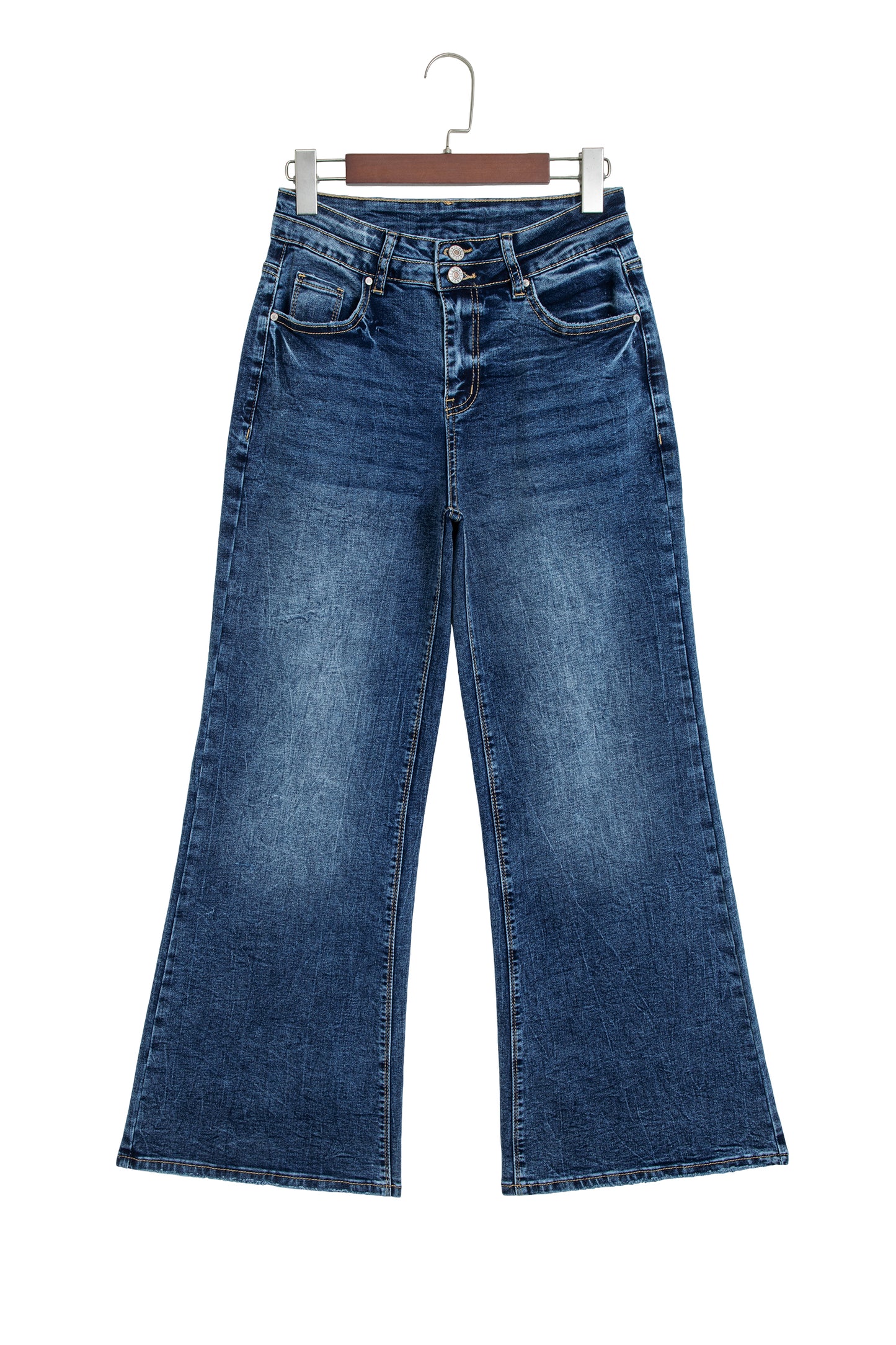 Sail Blue Acid Wash Pocket Detail Flare Jeans-Bottoms/Jeans-[Adult]-[Female]-2022 Online Blue Zone Planet