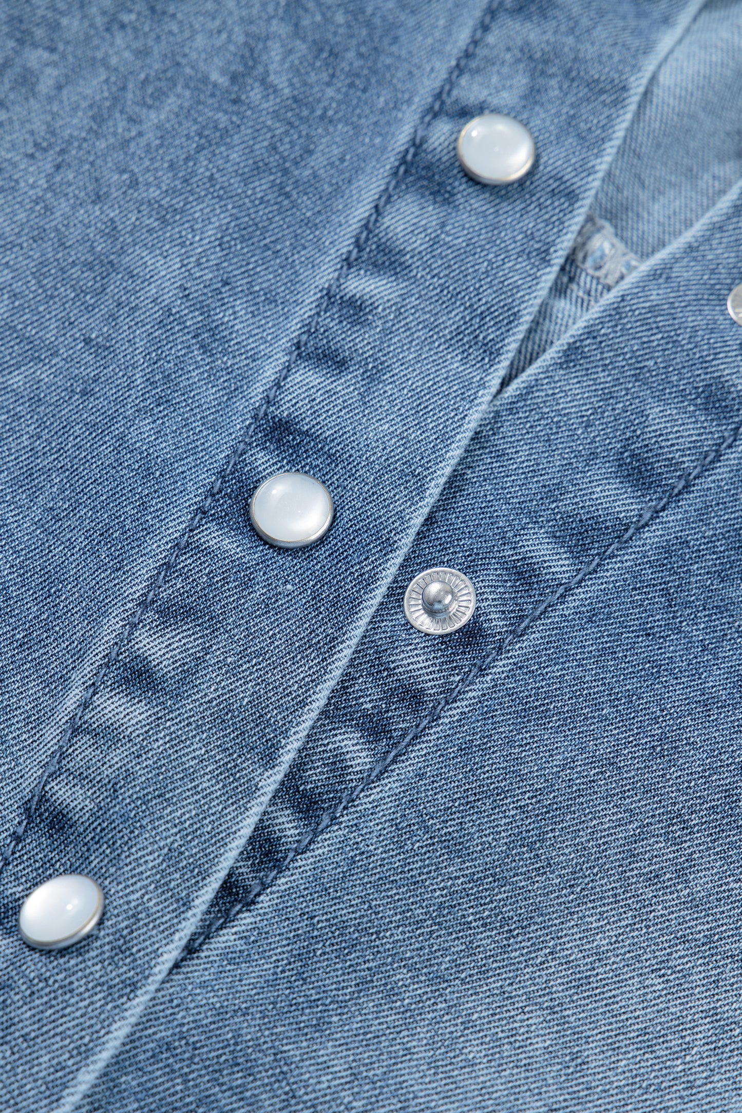 Beau Blue Frilled Short Sleeve Snap Button Denim Shirt-Tops/Blouses & Shirts-[Adult]-[Female]-2022 Online Blue Zone Planet