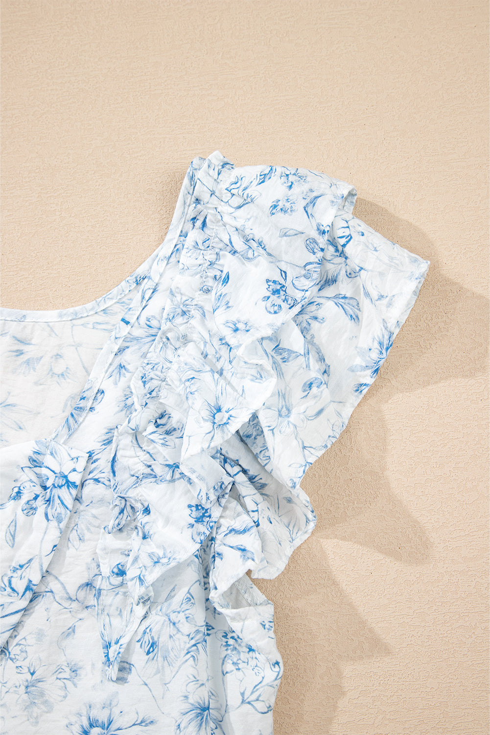 Sky Blue Floral Ruffled Short Sleeve Bow Back Square Neck Blouse-Tops/Blouses & Shirts-[Adult]-[Female]-2022 Online Blue Zone Planet