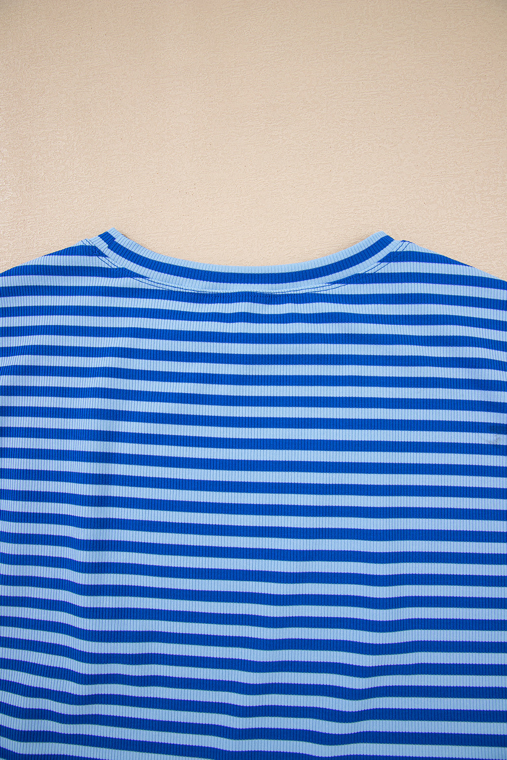 Sky Blue Stripe Ribbed Cap Sleeve Round Neck T Shirt-Tops/Tops & Tees-[Adult]-[Female]-2022 Online Blue Zone Planet