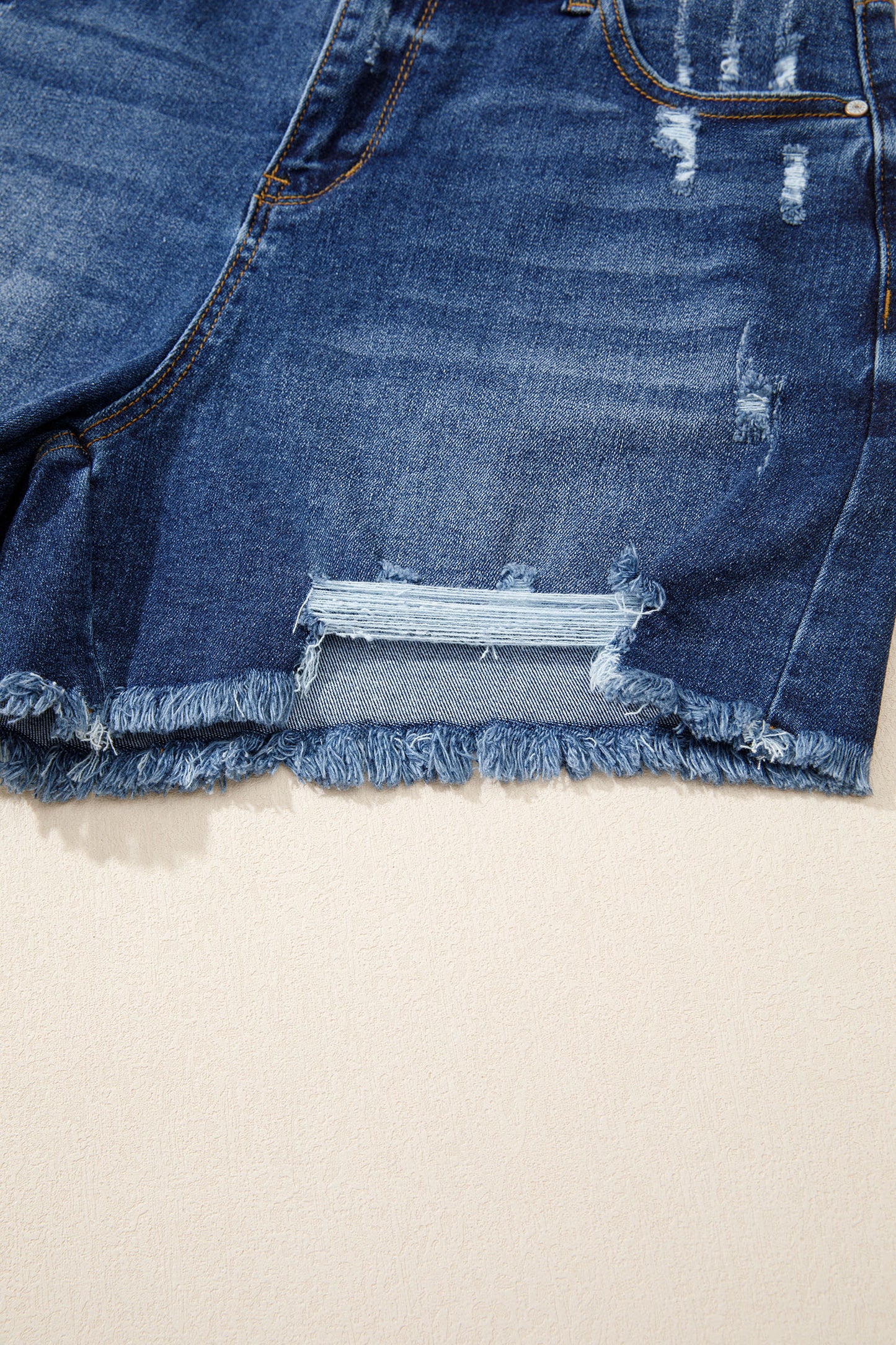 Sail Blue Asymmetric Raw Hem Distressed Whiskery Denim Shorts-Bottoms/Denim Shorts-[Adult]-[Female]-2022 Online Blue Zone Planet
