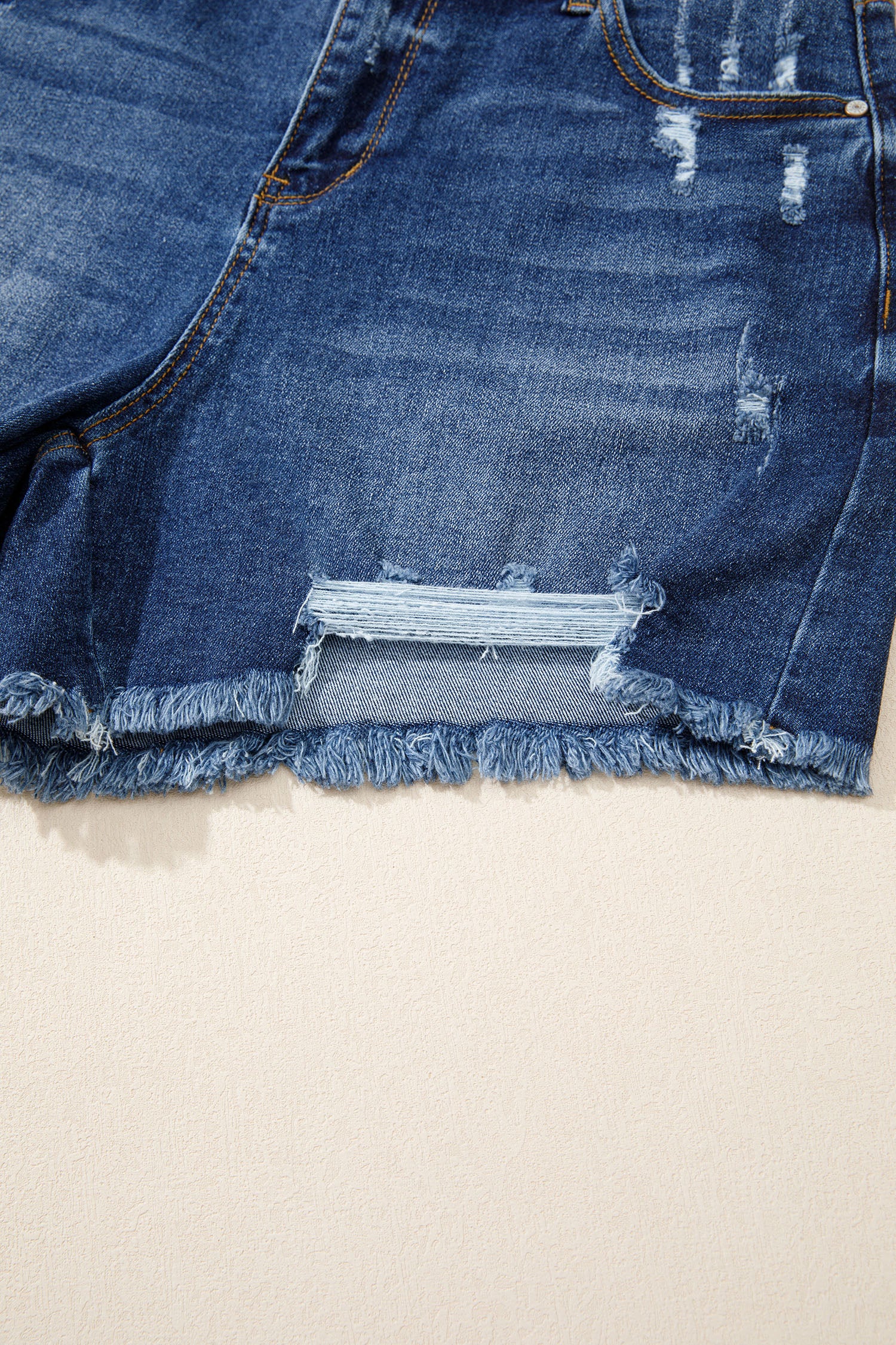 Sail Blue Asymmetric Raw Hem Distressed Whiskery Denim Shorts-Bottoms/Denim Shorts-[Adult]-[Female]-2022 Online Blue Zone Planet