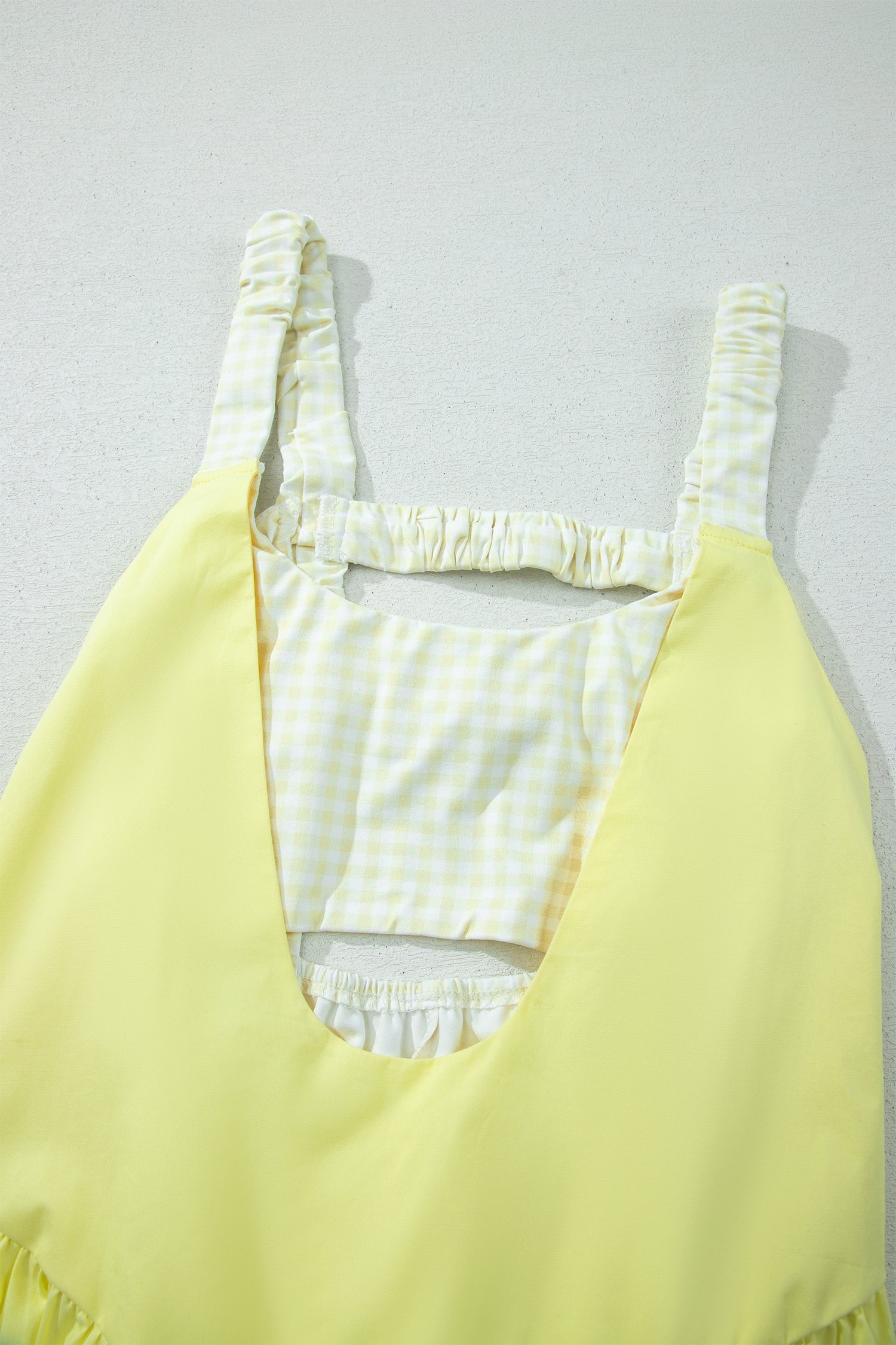 Yellow Cream Faux Two Piece Gingham Contrast Patchwork Loose Mini Dress-TOPS / DRESSES-[Adult]-[Female]-2022 Online Blue Zone Planet