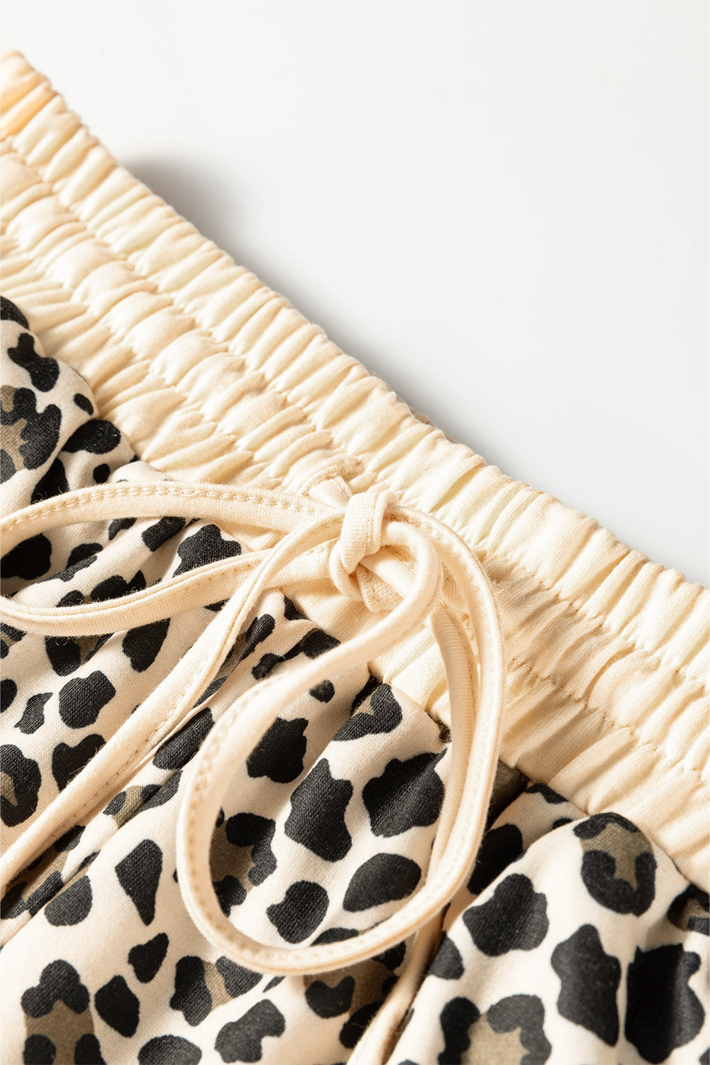 Brown Leopard Print Contrast Trim Long Sleeve Pullover Drawstring Shorts 2pcs Outfit-Two Piece Sets/Short Sets-[Adult]-[Female]-2022 Online Blue Zone Planet