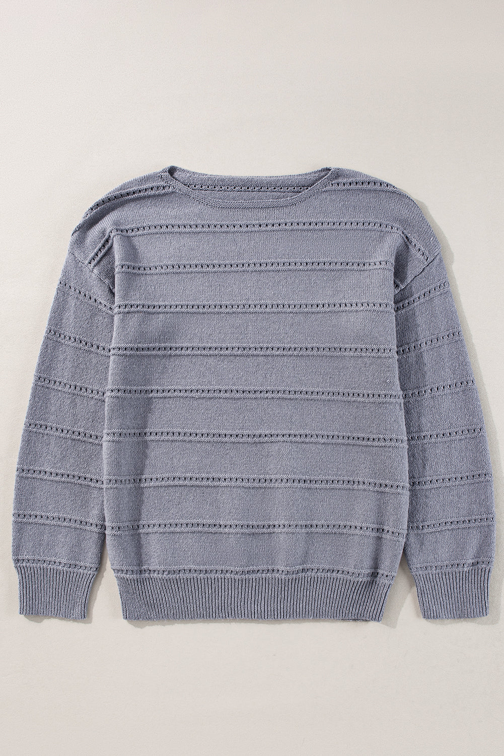 Blue Zone Planet | Pale Khaki Boat Neck Drop Shoulder Pointelle Knit Sweater-TOPS / DRESSES-[Adult]-[Female]-2022 Online Blue Zone Planet