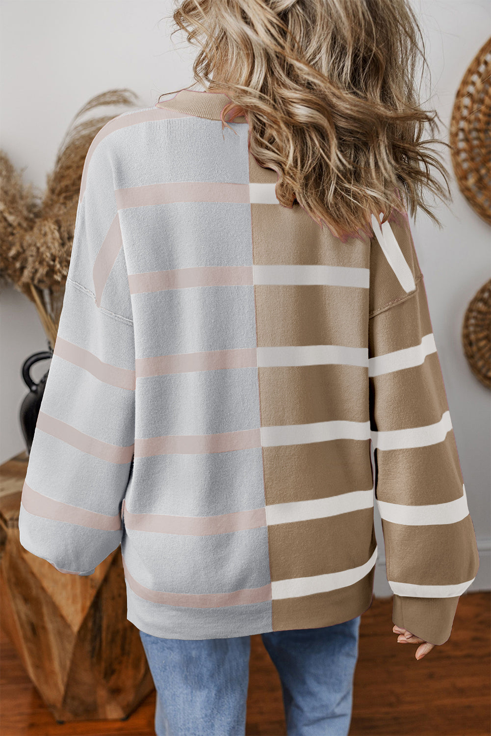 Blue Stripe Colorblock Oversized Sweater-TOPS / DRESSES-[Adult]-[Female]-2022 Online Blue Zone Planet