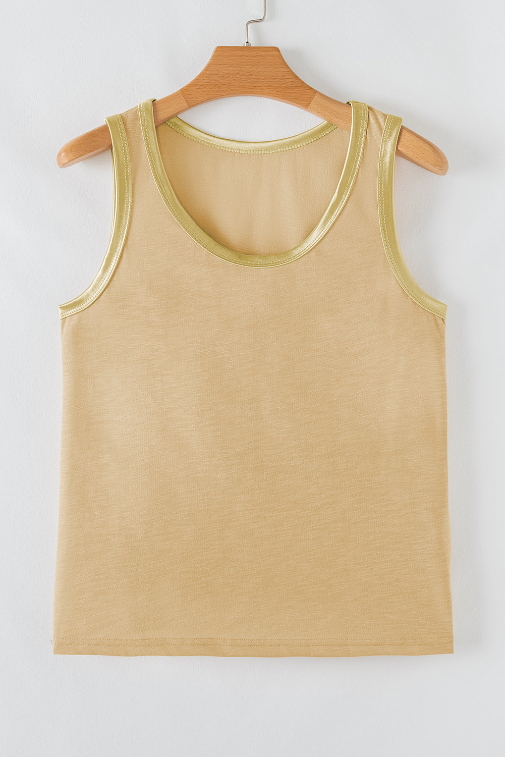 Tan Metallic Sheen Edge Scoop Neck Tank Top-Tops/Tank Tops-[Adult]-[Female]-2022 Online Blue Zone Planet