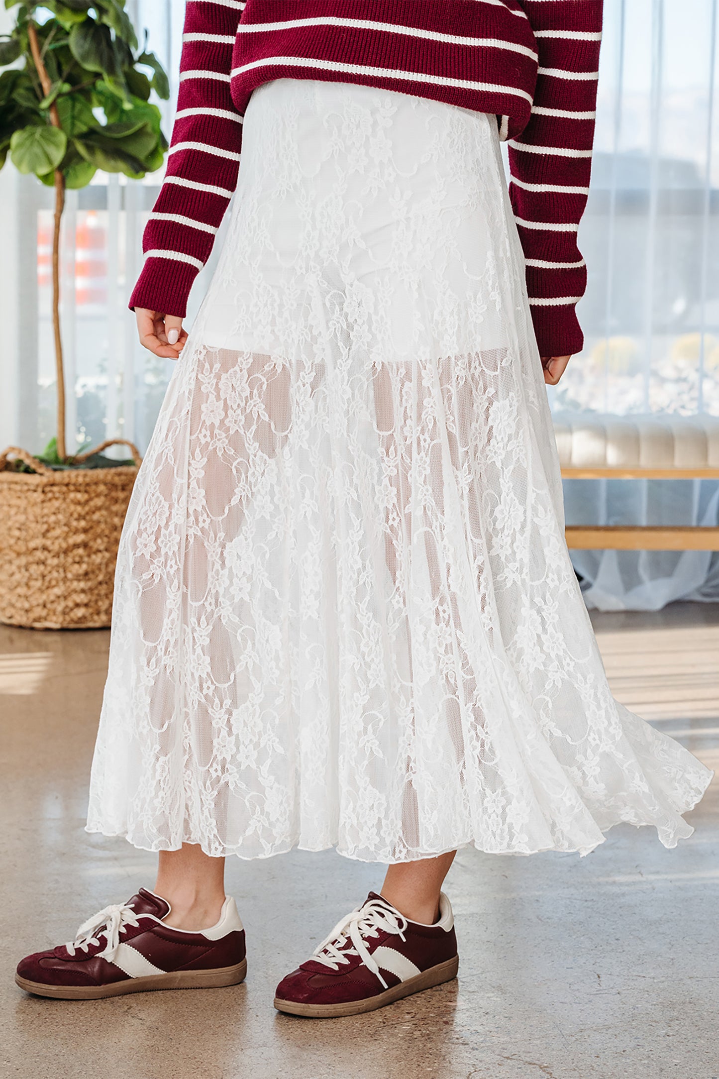 White Sheer Floral Lace Flowy Maxi Skirt-Bottoms/Skirts & Petticoat-[Adult]-[Female]-2022 Online Blue Zone Planet