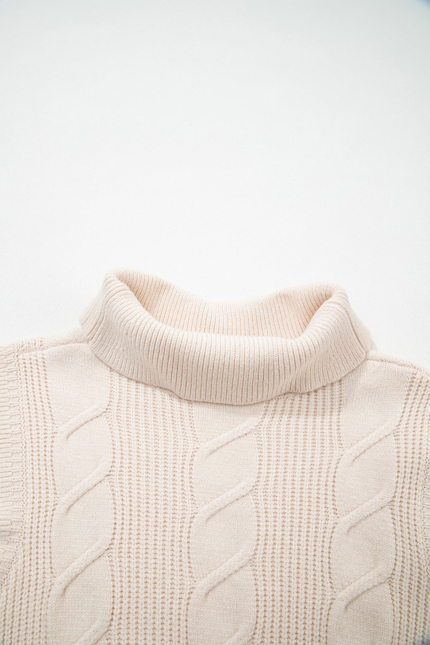 Jet Stream Cable Knit Turtleneck Ruffled Short Sleeve Sweater-Sweaters & Cardigans/Short Sleeve Sweaters-[Adult]-[Female]-2022 Online Blue Zone Planet