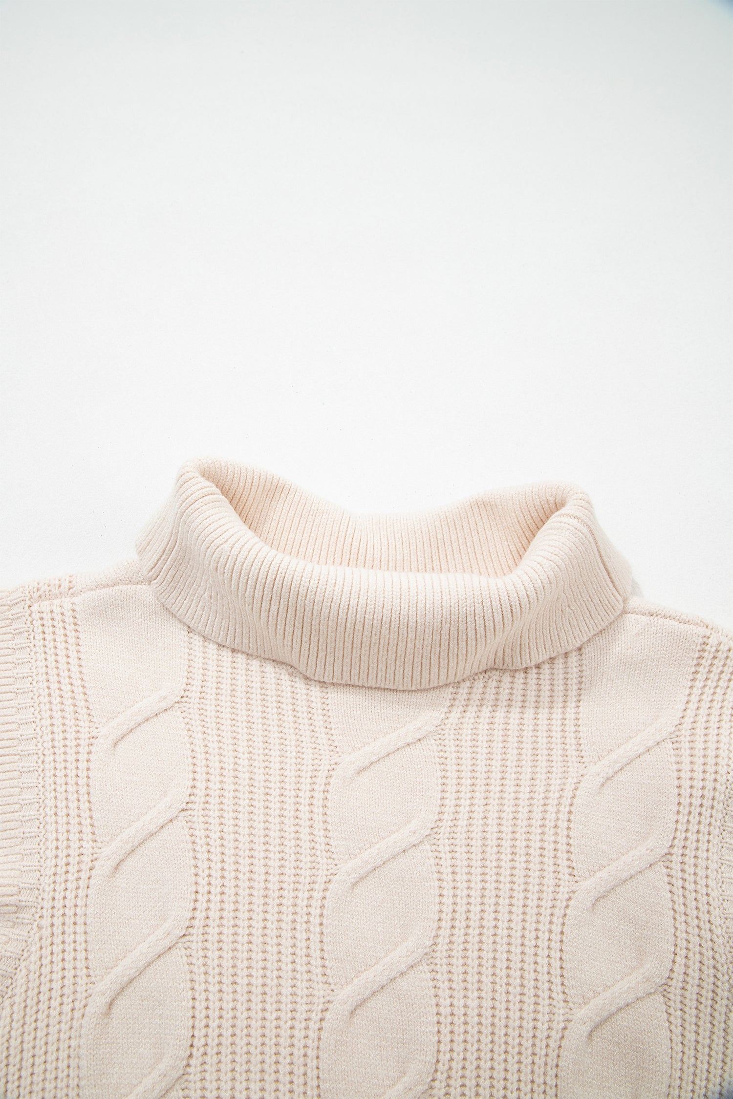 Jet Stream Cable Knit Turtleneck Ruffled Short Sleeve Sweater-Sweaters & Cardigans/Short Sleeve Sweaters-[Adult]-[Female]-2022 Online Blue Zone Planet