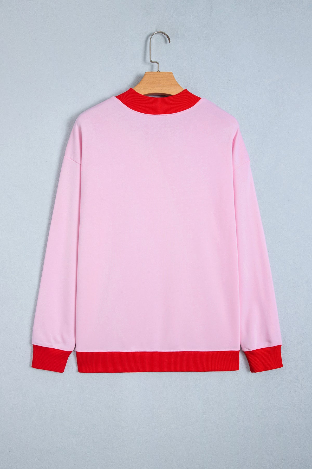 Pink Colorblock Trim Crewneck Long Sleeve Pullover Sweatshirt-Tops/Sweatshirts & Hoodies-[Adult]-[Female]-2022 Online Blue Zone Planet