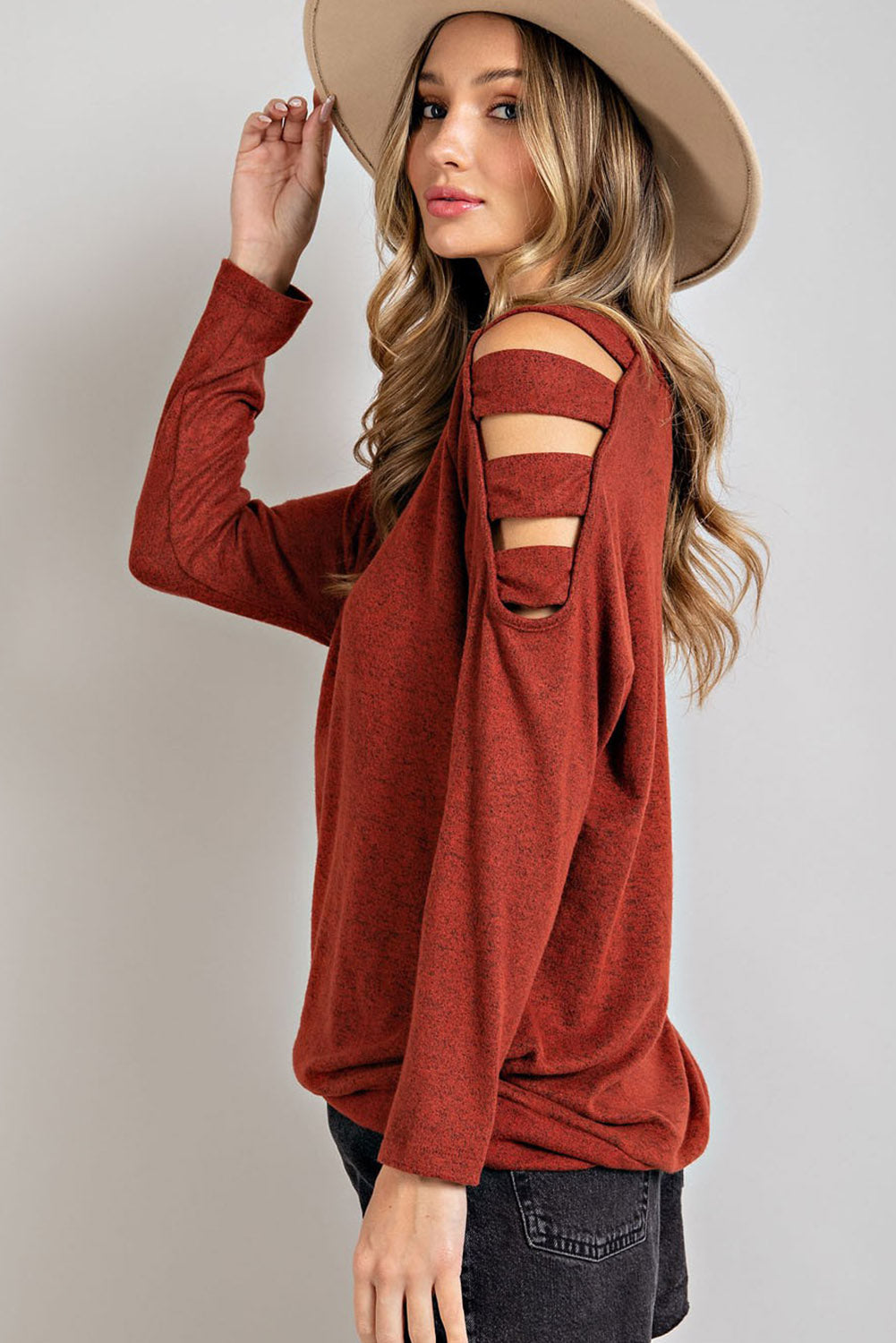 Cutout Round Neck Long Sleeve Top-TOPS / DRESSES-[Adult]-[Female]-2022 Online Blue Zone Planet