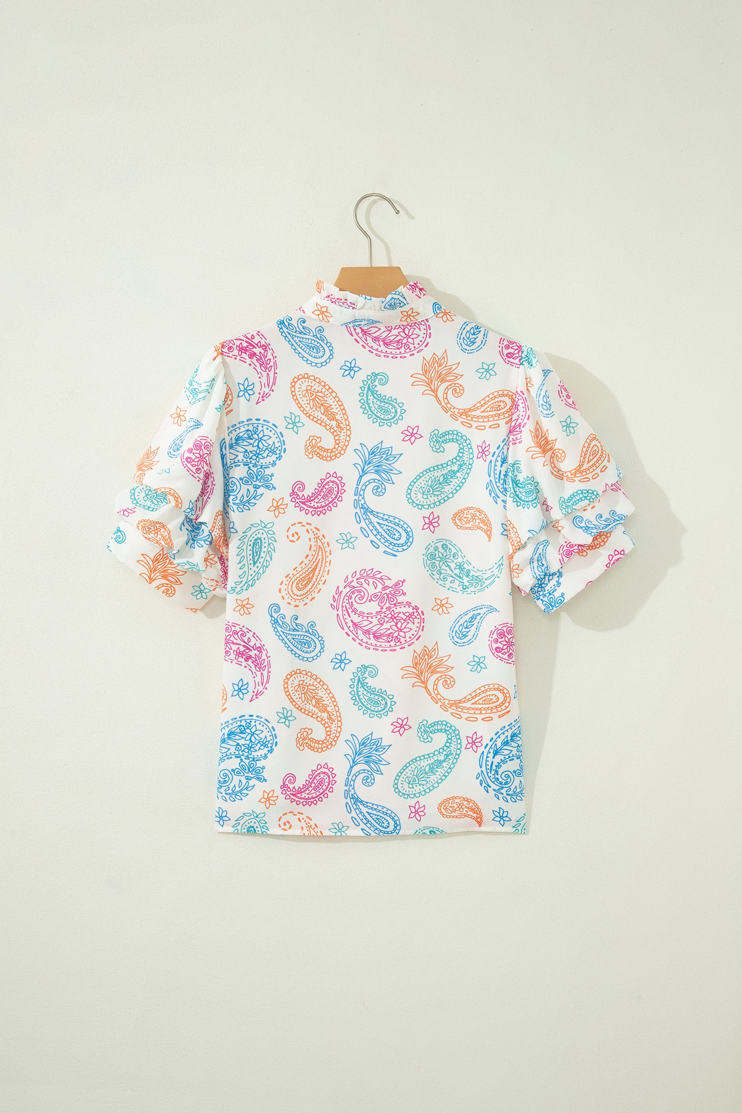 Multicolour Vibrant Paisley Printed Button Keyhole Puff Sleeve Blouse-Tops/Blouses & Shirts-[Adult]-[Female]-2022 Online Blue Zone Planet