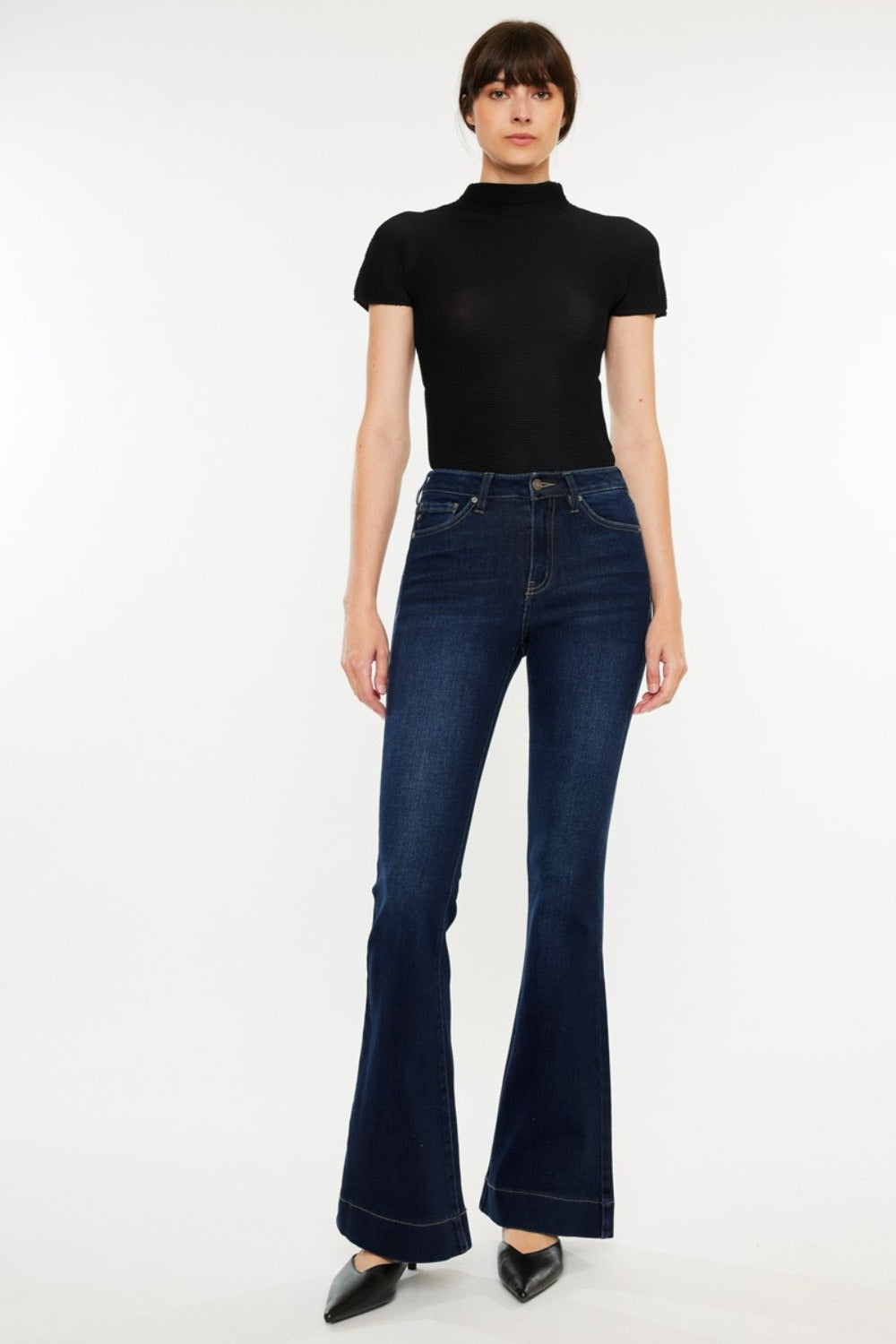 Kancan High Rise Slim Flare Jeans-BOTTOMS SIZES SMALL MEDIUM LARGE-[Adult]-[Female]-Dark-1-2022 Online Blue Zone Planet