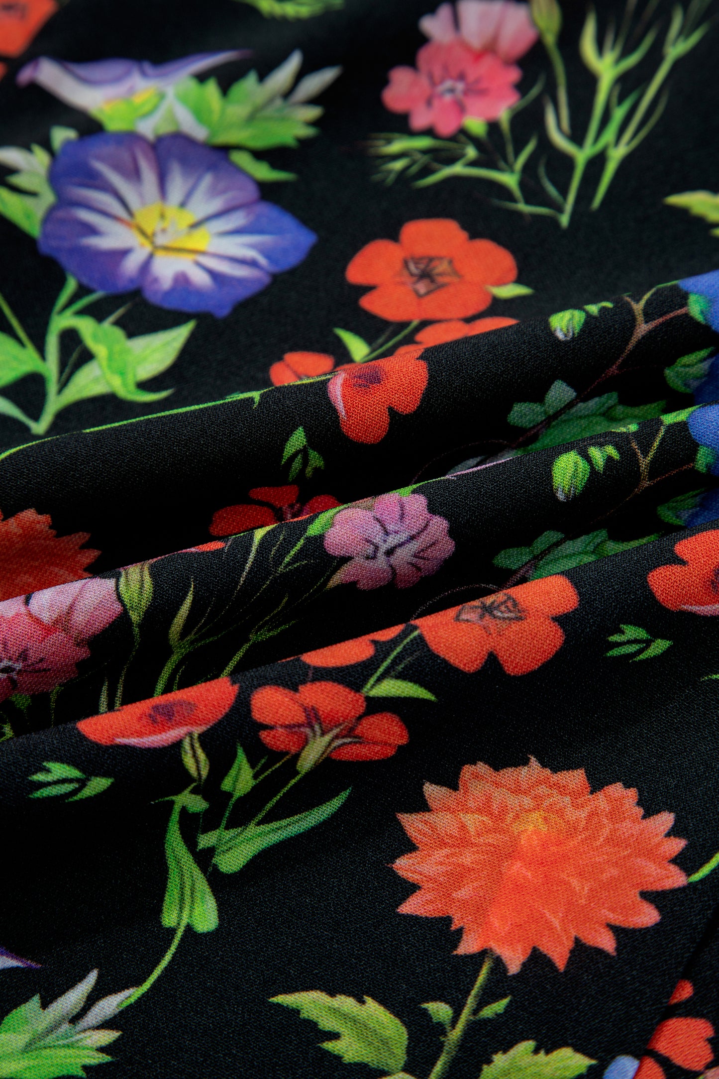 Black Tiered Flutter Sleeve V Neck Flower Blouse-Tops/Blouses & Shirts-[Adult]-[Female]-2022 Online Blue Zone Planet