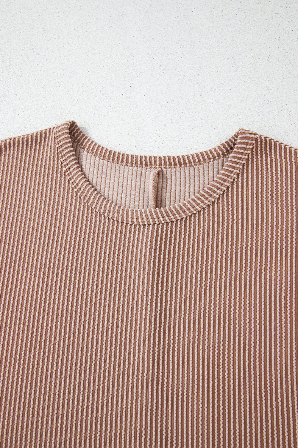 Smoke Gray Ribbed Striped Crew Neck Plus Size Knit T Shirt-Plus Size/Plus Size Tops/Plus Size Tops & Tees-[Adult]-[Female]-2022 Online Blue Zone Planet